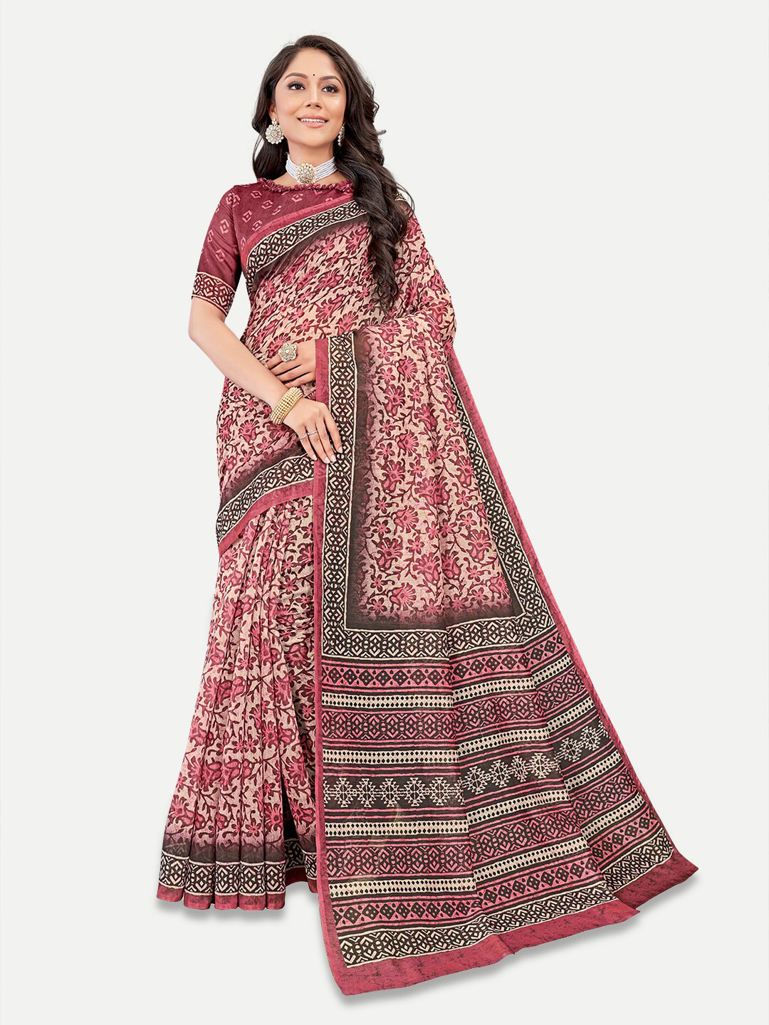 TAVAS Floral Printed Chanderi Saree