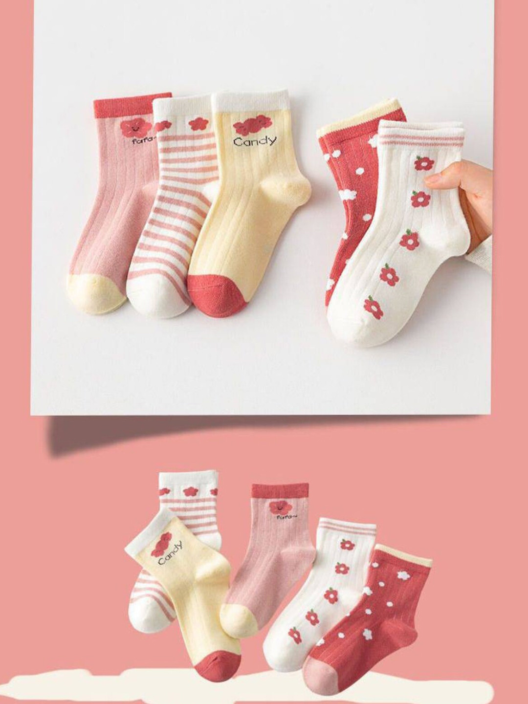 YOUSTYLO Kids Pack Of 5 Patterned Ankle Length Socks