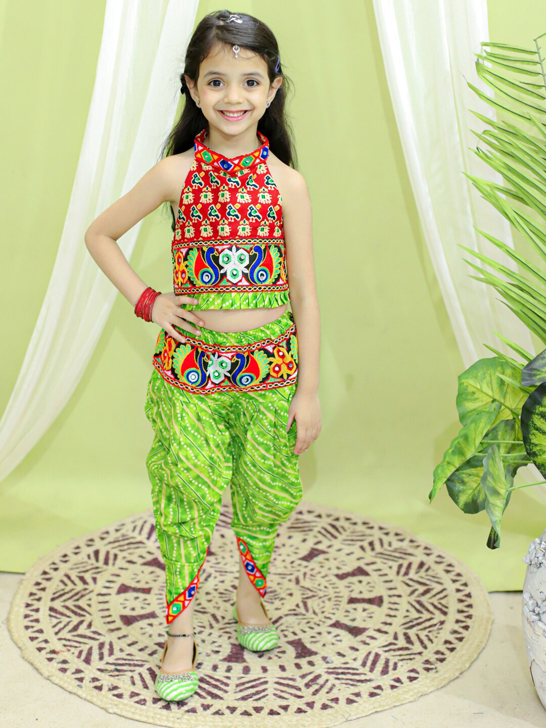 BownBee Girls Printed Halter Neck Top With Dhoti Pants
