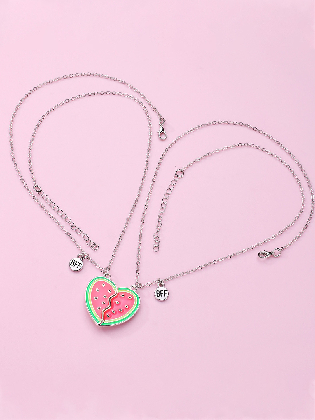 EL REGALO Set Of 2 Watermelon Heart Magnetic Pendants With Chain