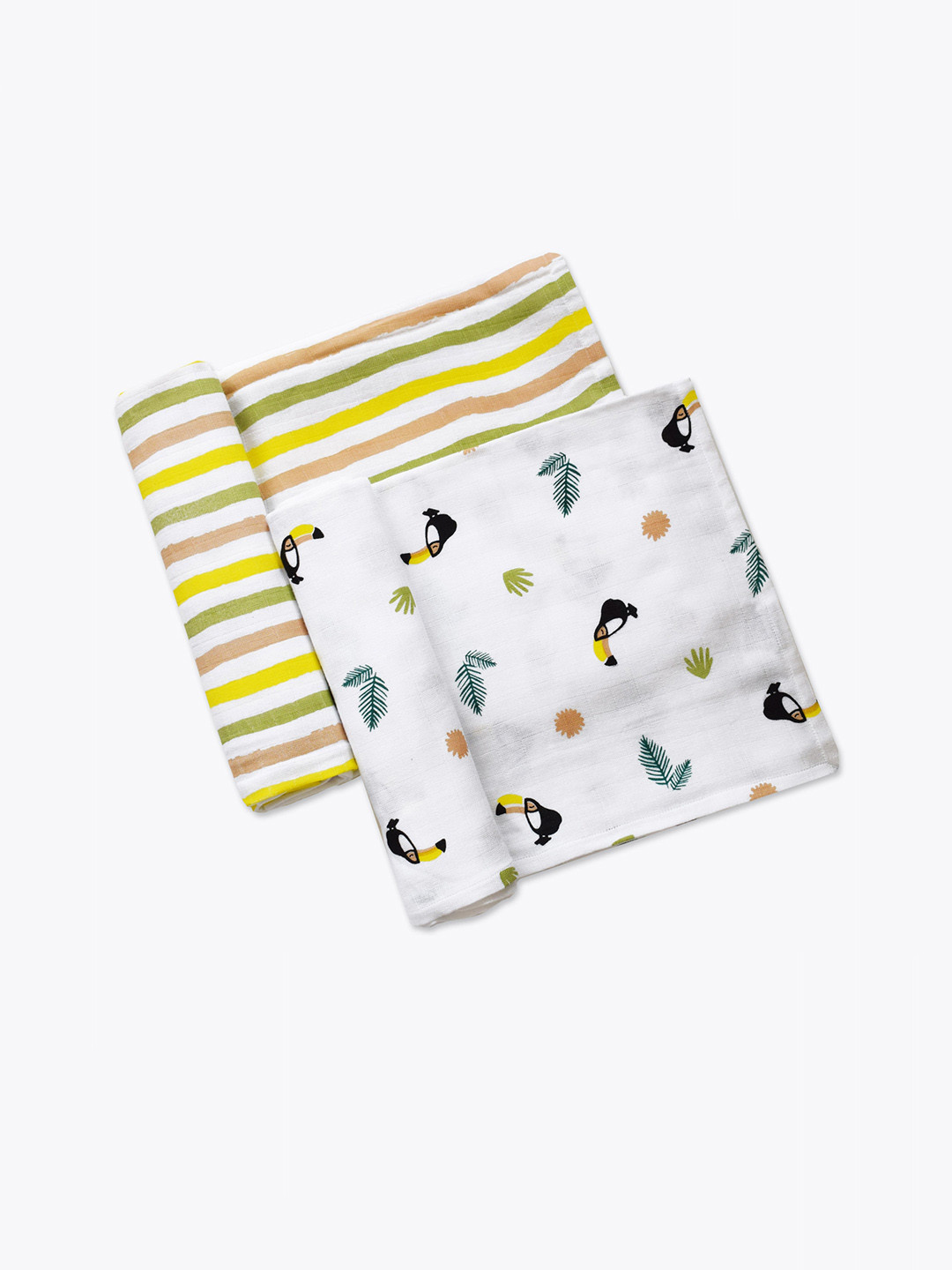 Masilo Kids Set Of 2 Printed Pure Bamboo Cotton Muslin Swaddles