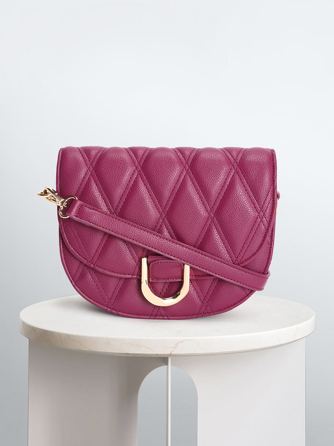 U.S. Polo Assn. Women Textured Structured Sling Bag with Quilted Detail