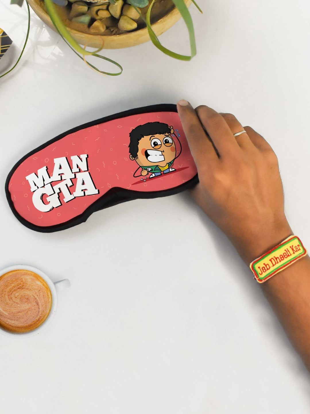 Indigifts Embroidery Rakhi with Printed Eye Mask Gift Set