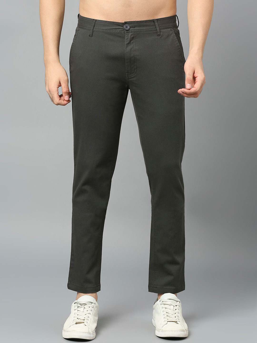 HERE&NOW Men Mid-Rise Smart Slim Fit Chinos Trousers