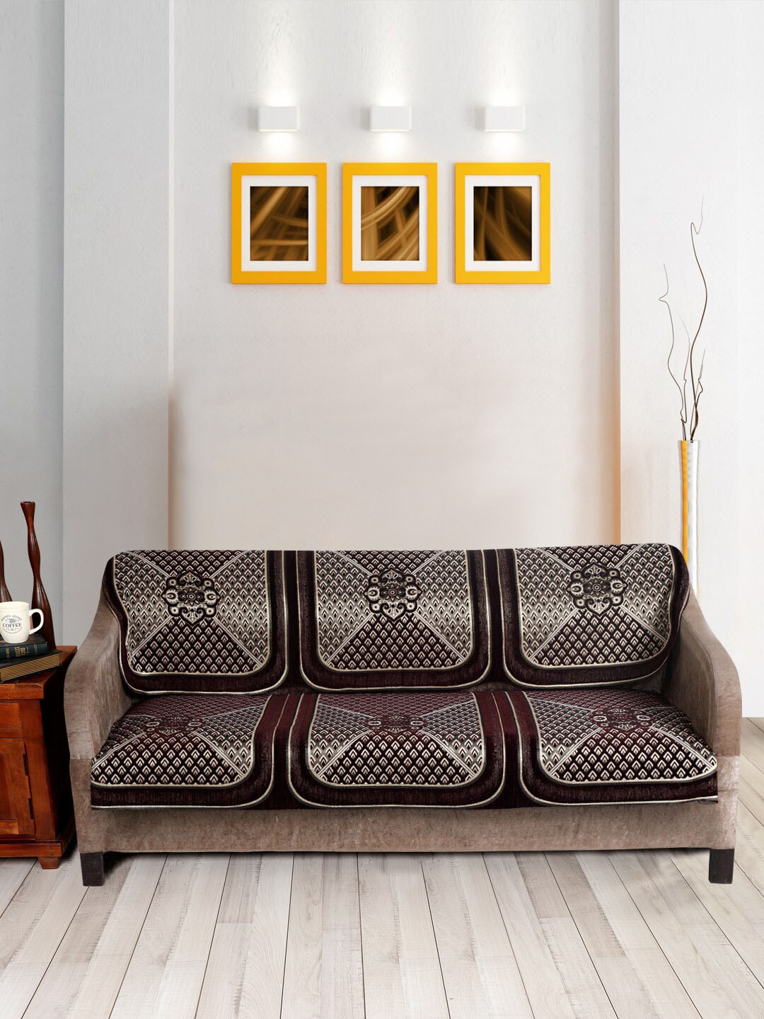 Nendle Brown Woven-Designed Velvet 3-Seater Sofa Cover