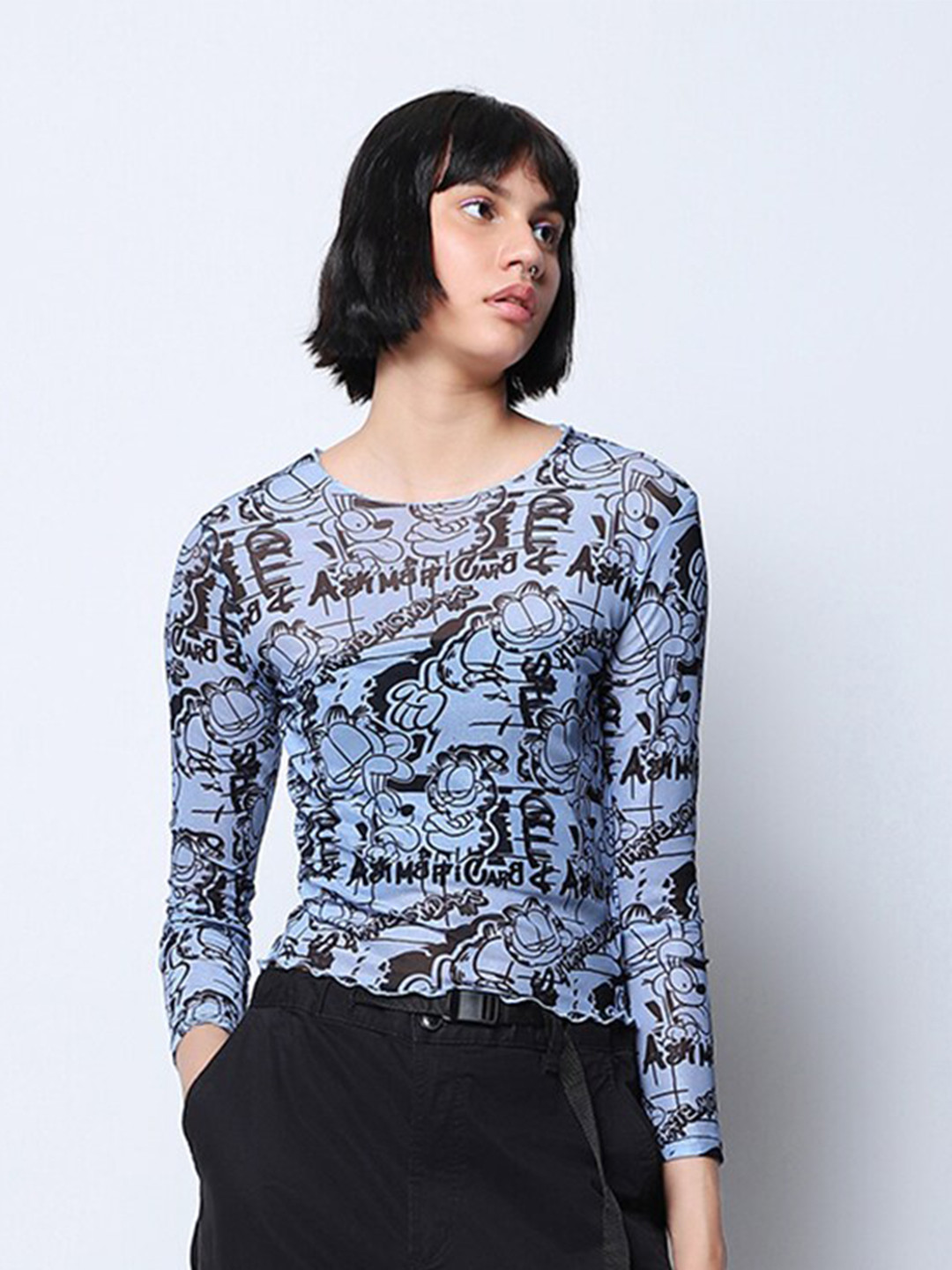 Bewakoof Air 1.0 Blue Garfield Printed Long Sleeves Top