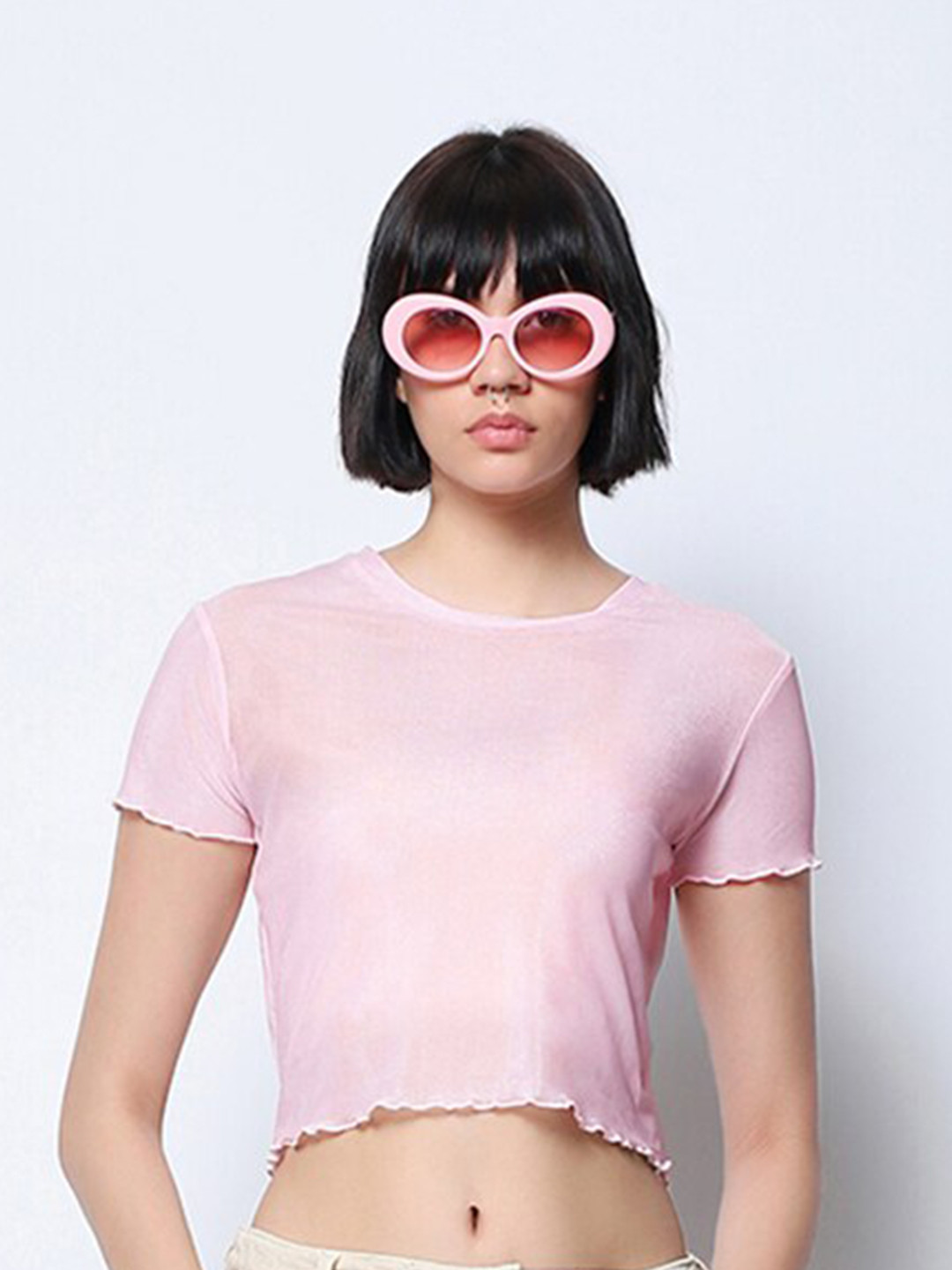 Bewakoof Air 1.0 Pink Round Neck Crop Top