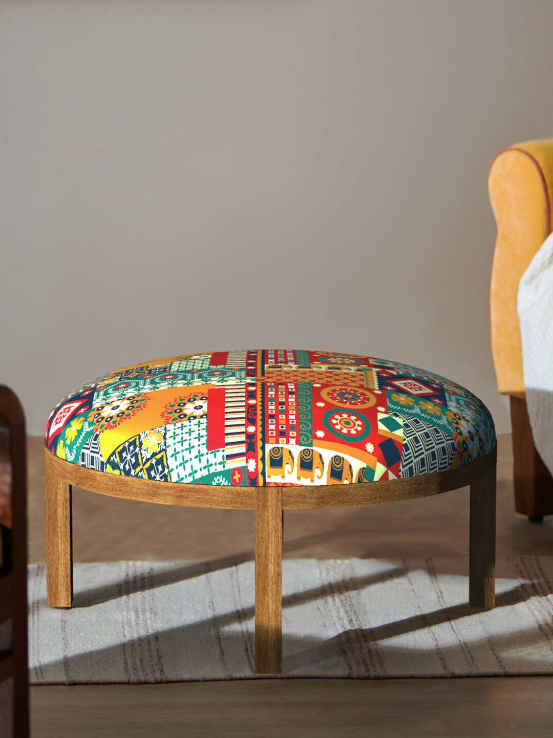 Chumbak Red & Green Printed Bohemian Ottoman