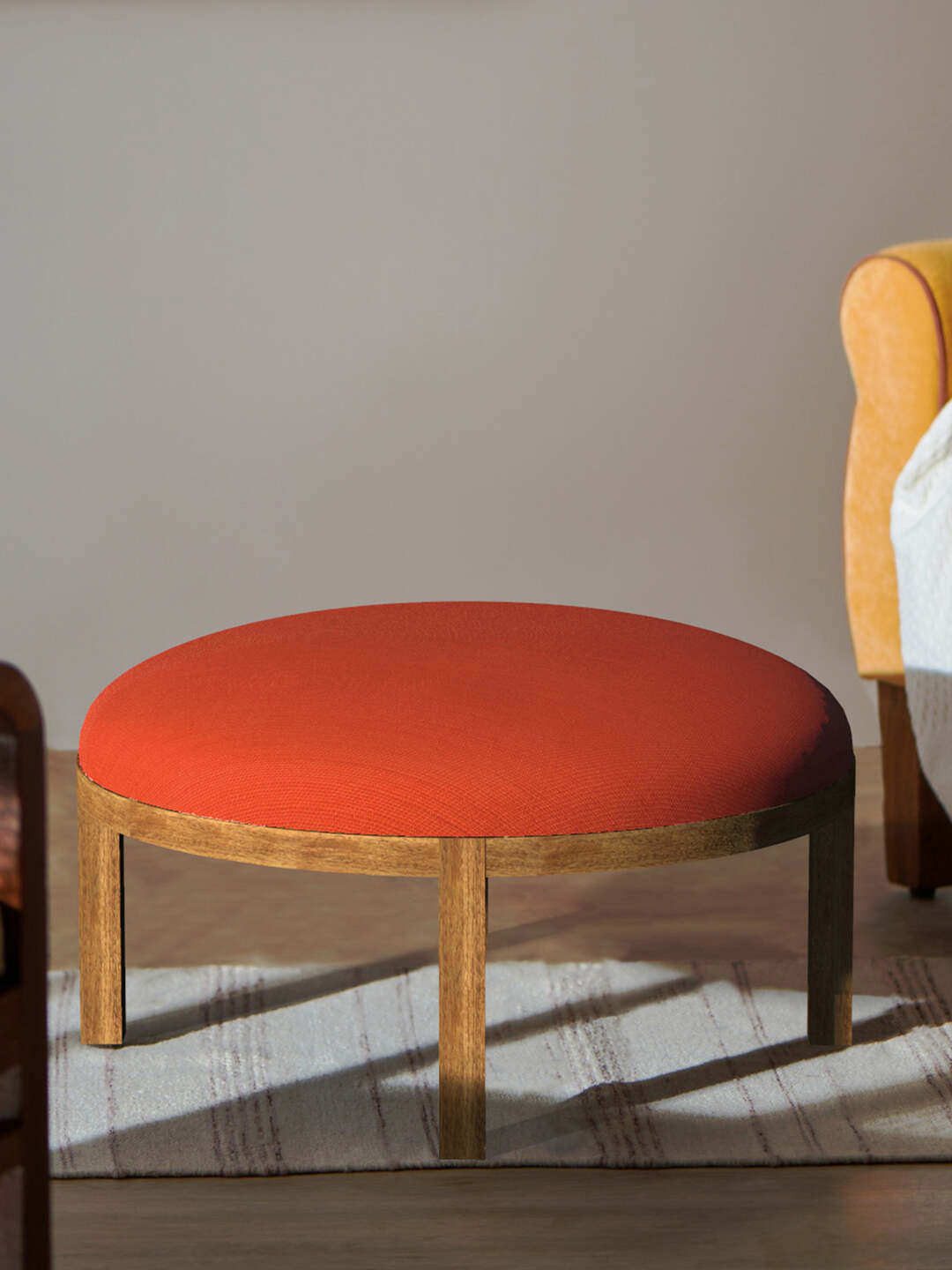 Chumbak Coral-Coloured Round Ottoman