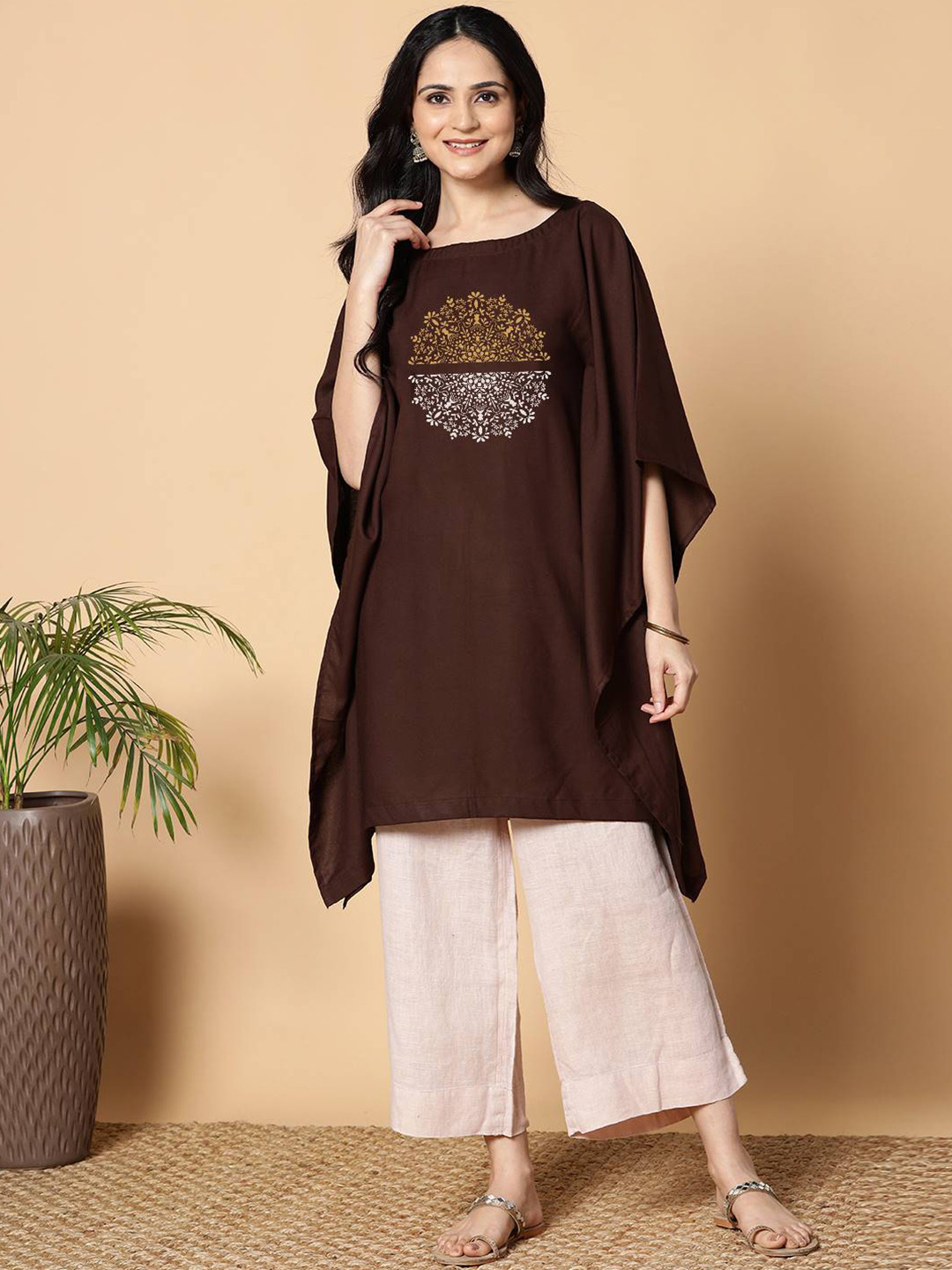 LetsDressUp Flared Sleeves Ethnic Printed Detail Kaftan Kurta