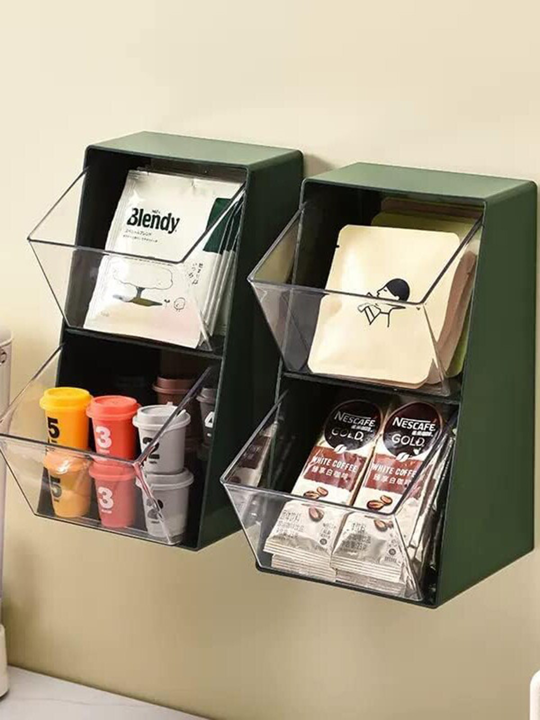 HOUSE OF QUIRK Green Acrylic 2-Pieces 2 Compartments Drawer Organisers