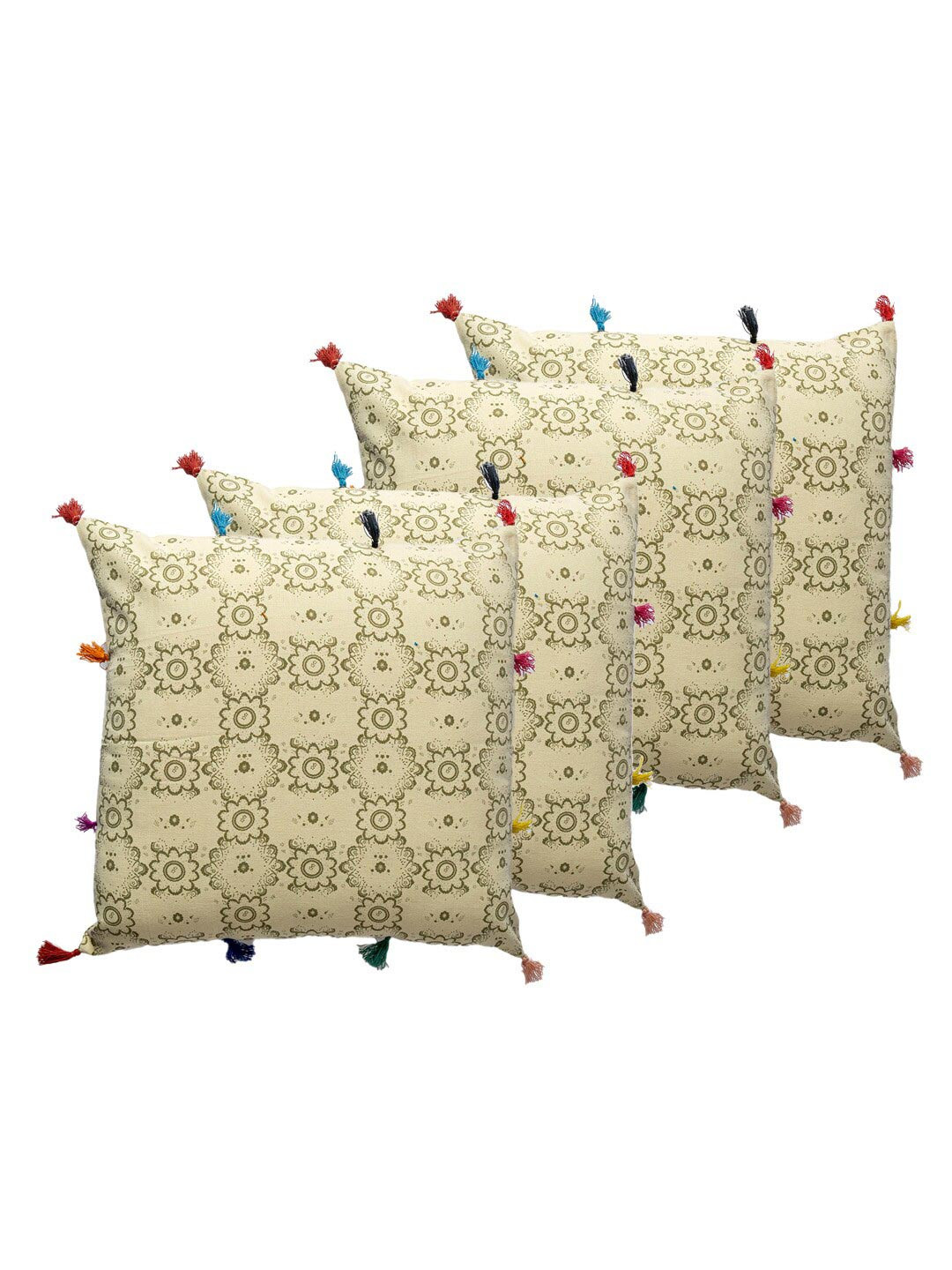 Contrast Living Leaf Cotton 4 Pcs Rectangle Cushion Covers - 13.8 x 12.6 In