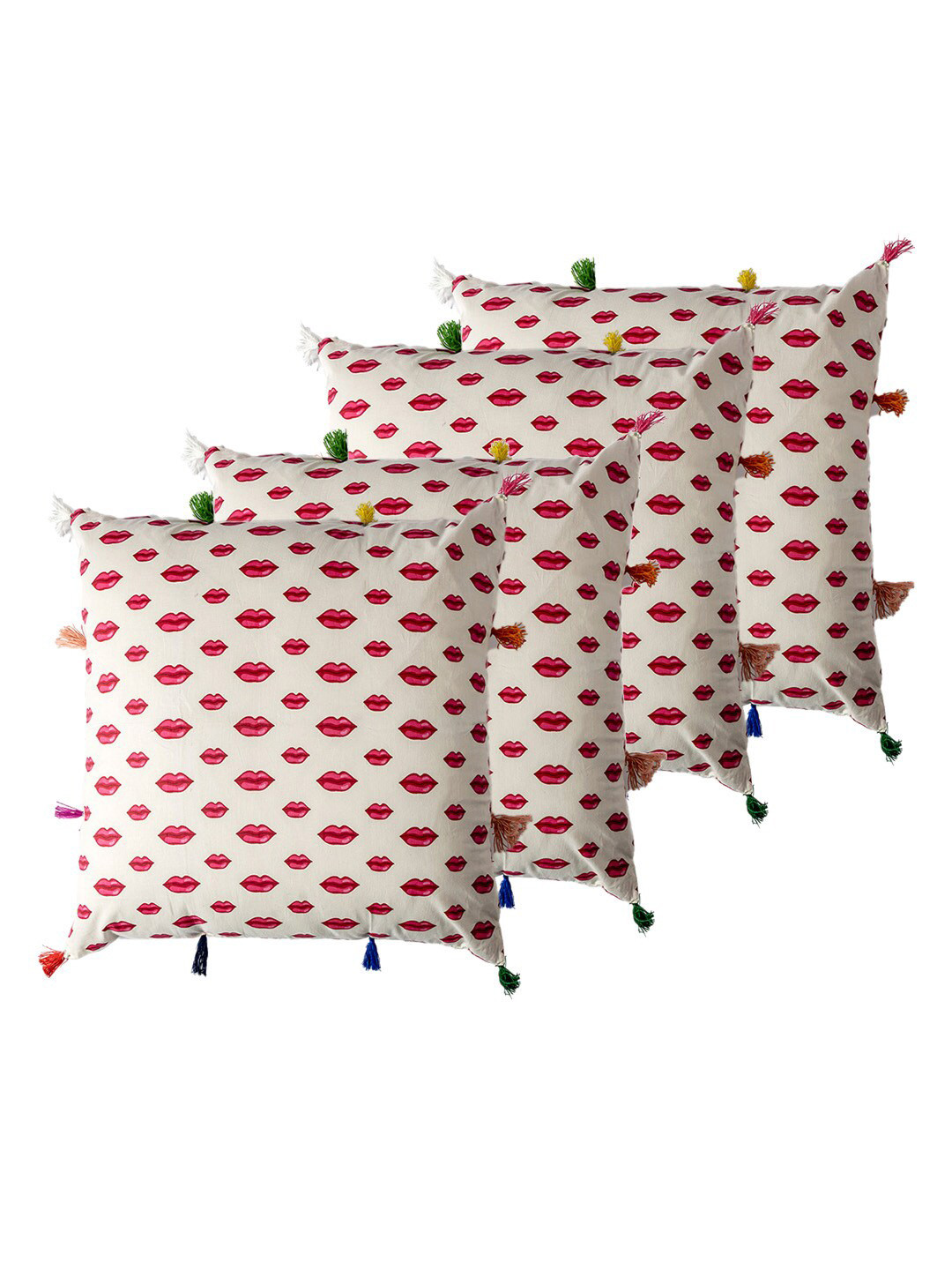 Contrast Living Conversational Cotton Breathable 4 Pcs Cushion Covers - 23.6 x 23.6 Inches