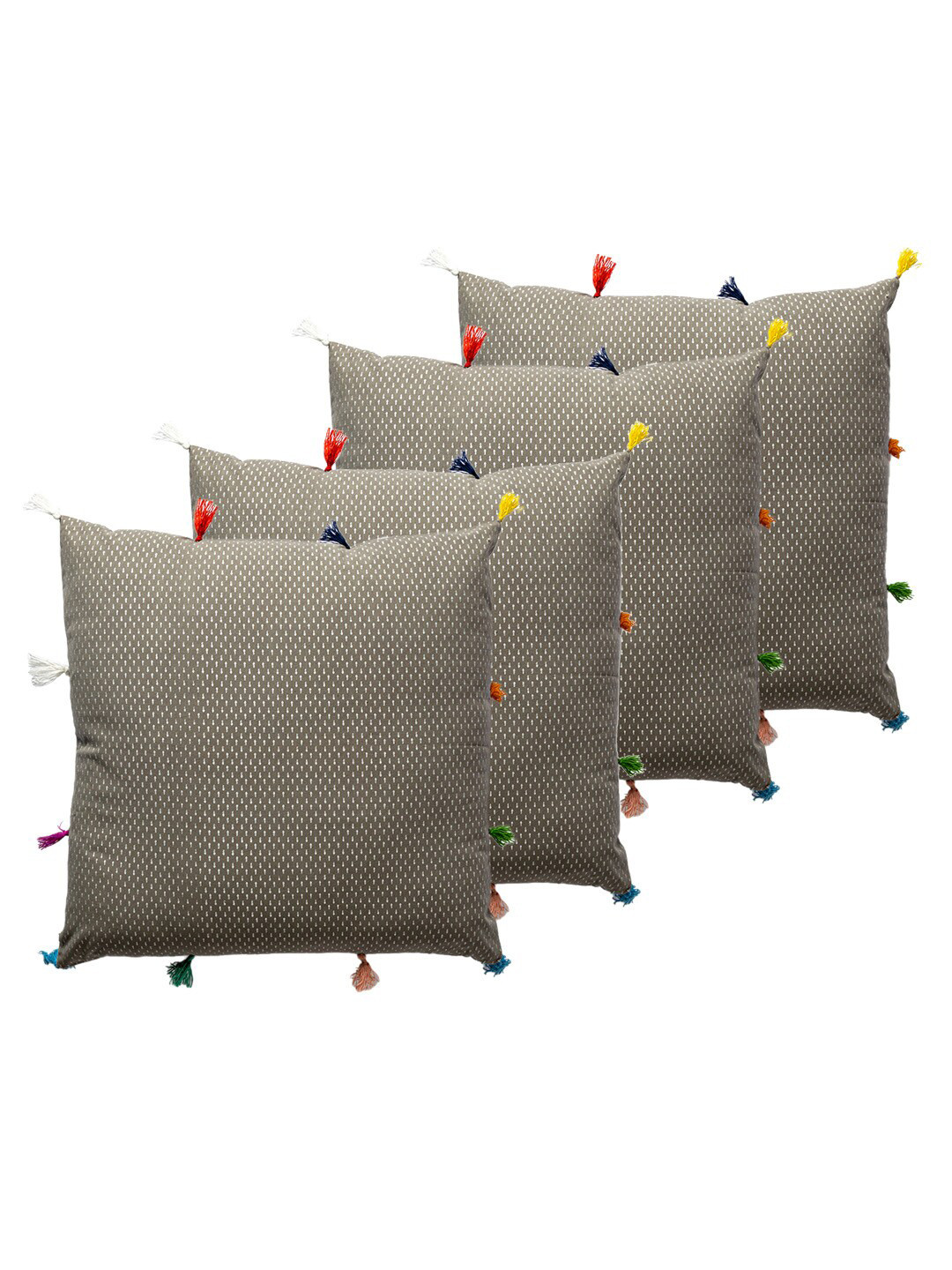 Contrast Living Ligh-Weight Grey Abstract Cotton 4 Piece Square Cushion Covers -18x18In