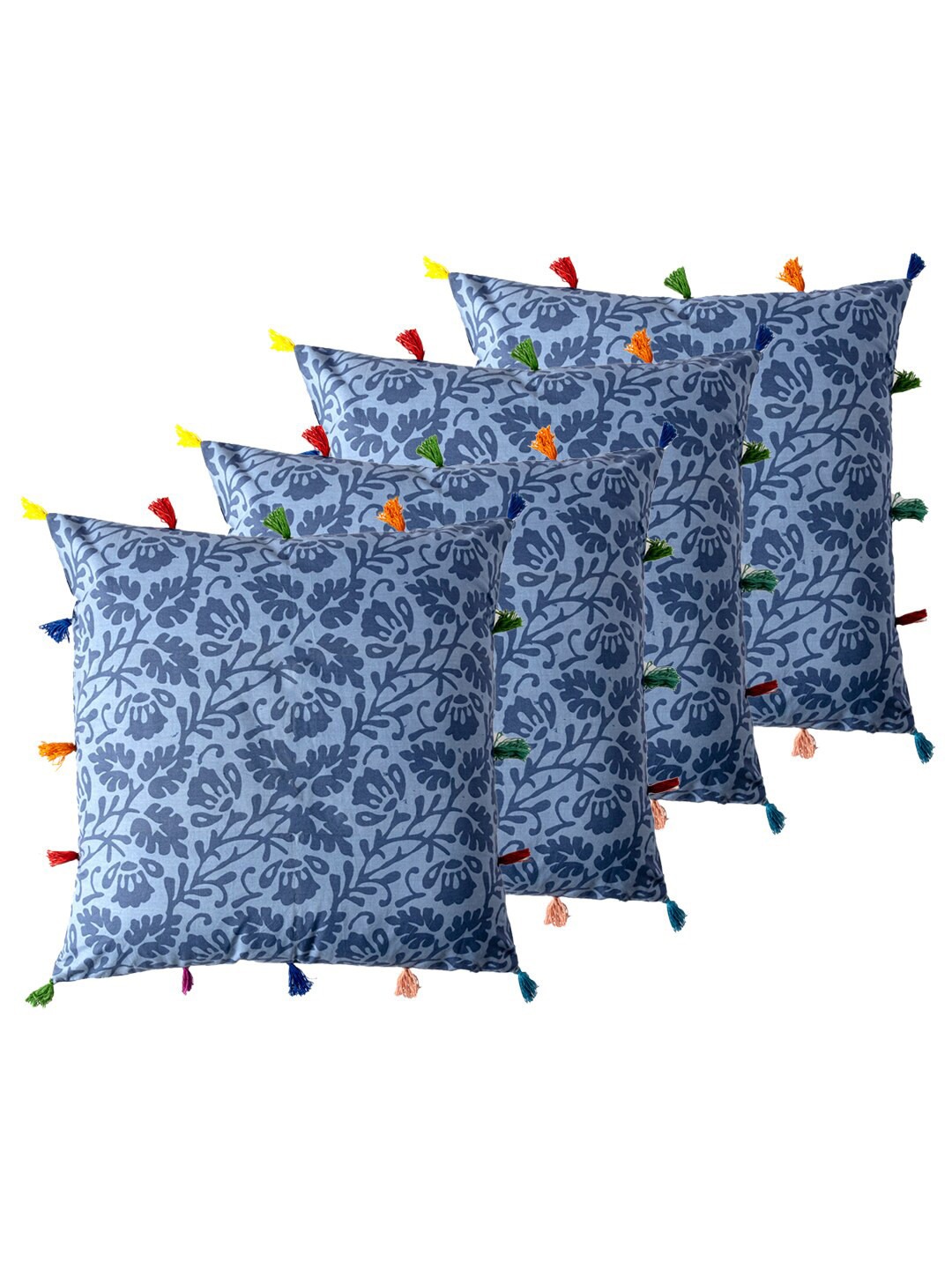 Contrast Living 4 Pieces Blue Ethnic Motifs Cotton Square Cushion Covers