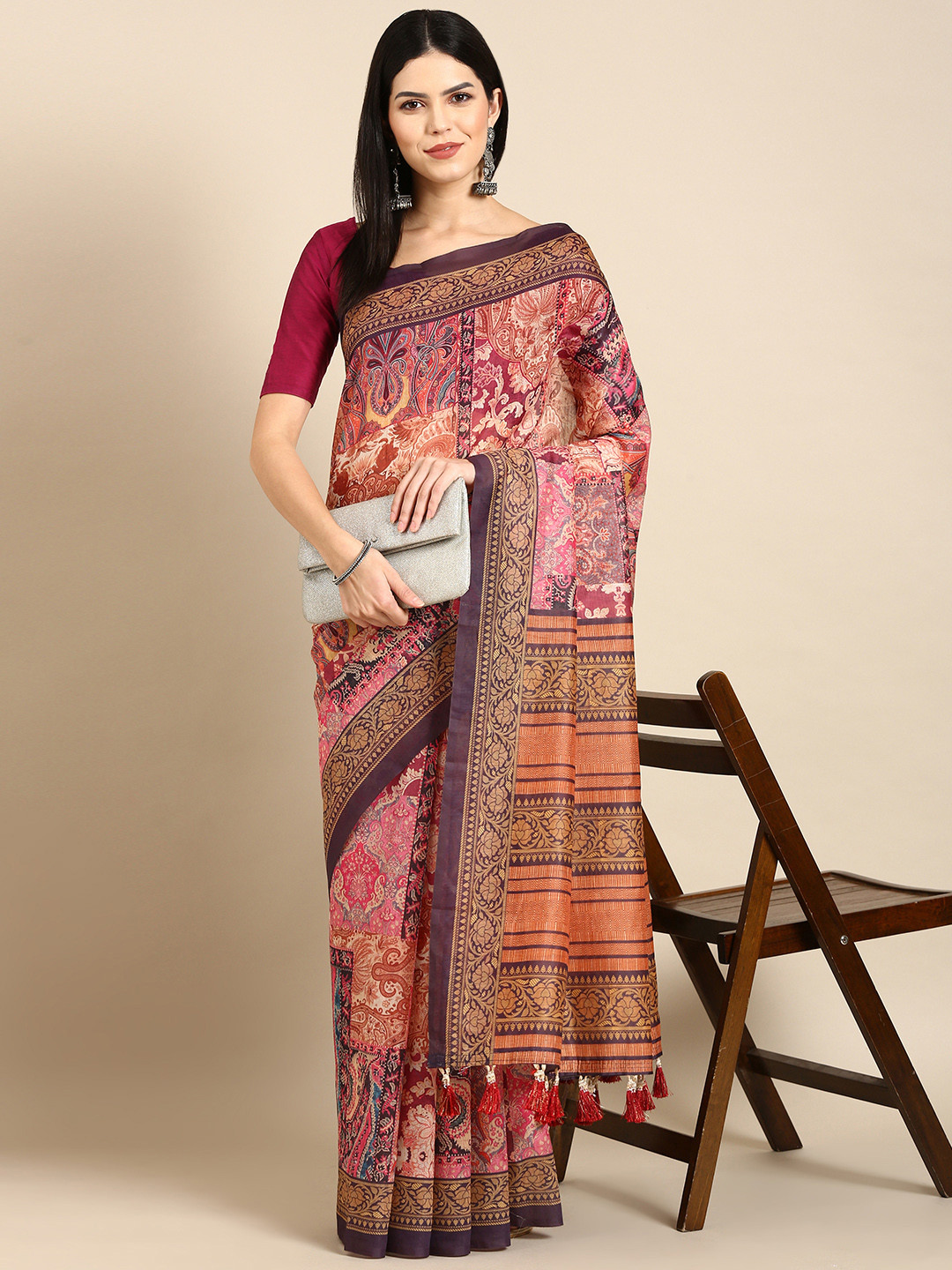 Tasarika Multicoloured Ajrak Printed Chanderi Silk Saree