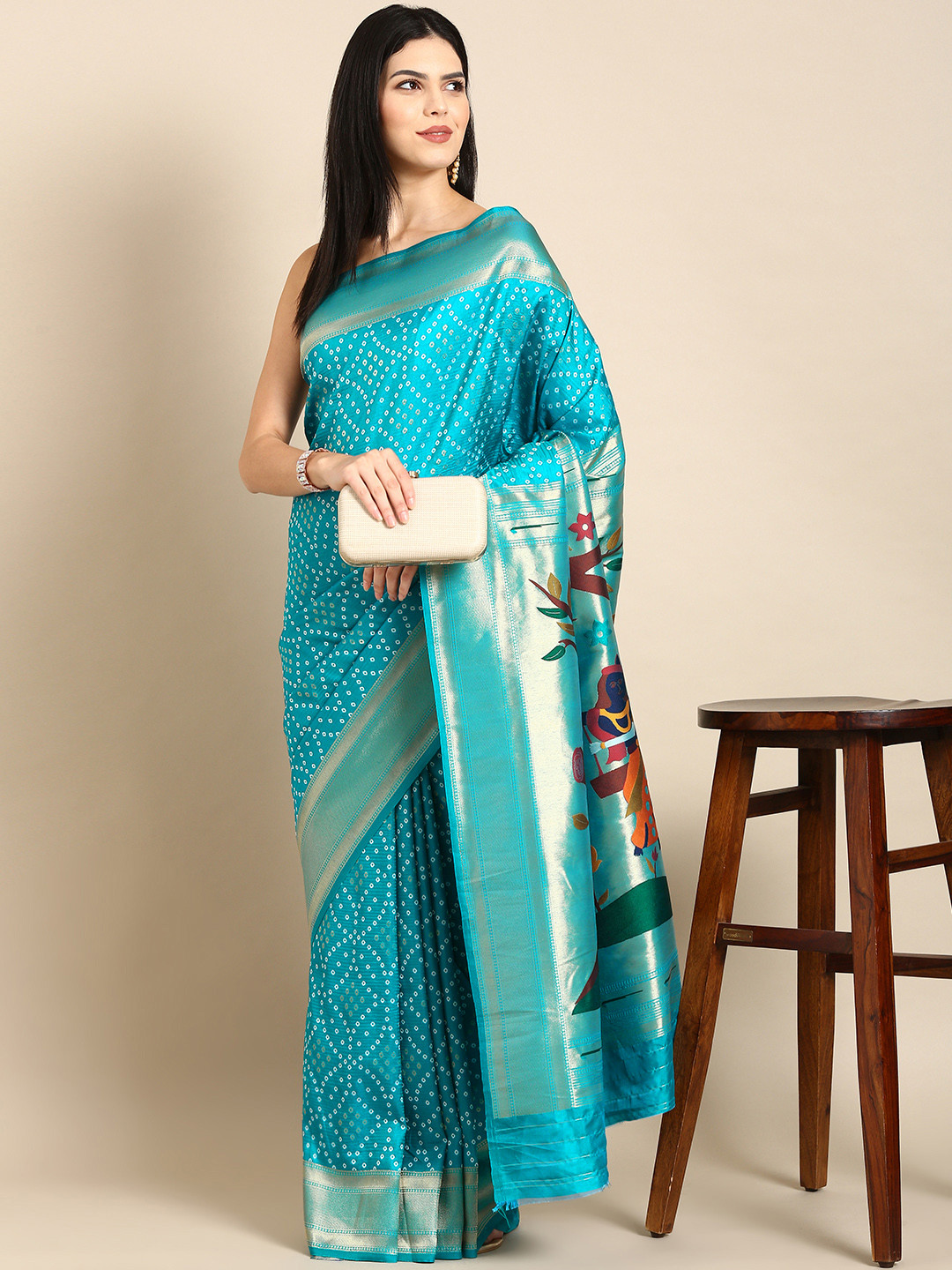 Tasarika Woven Design Bandhani Zari Paithani Saree