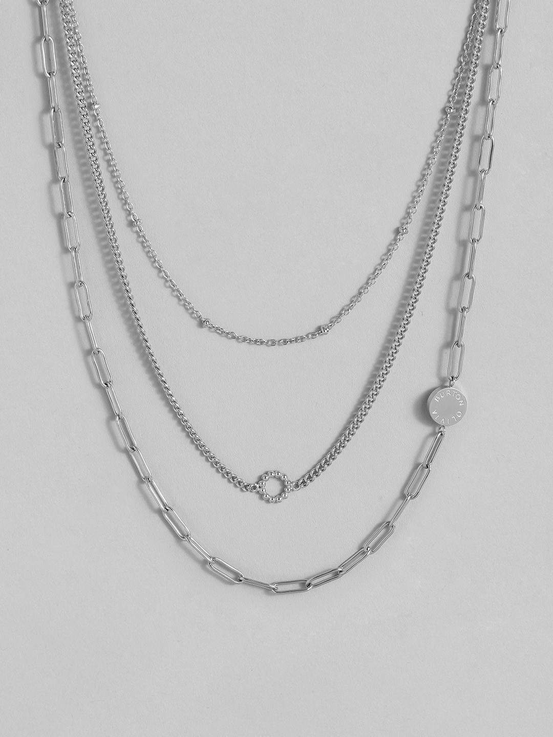 OLIVIA BURTON LONDON Set of 3 Silver-Plated Stainless Steel Crystals Necklace