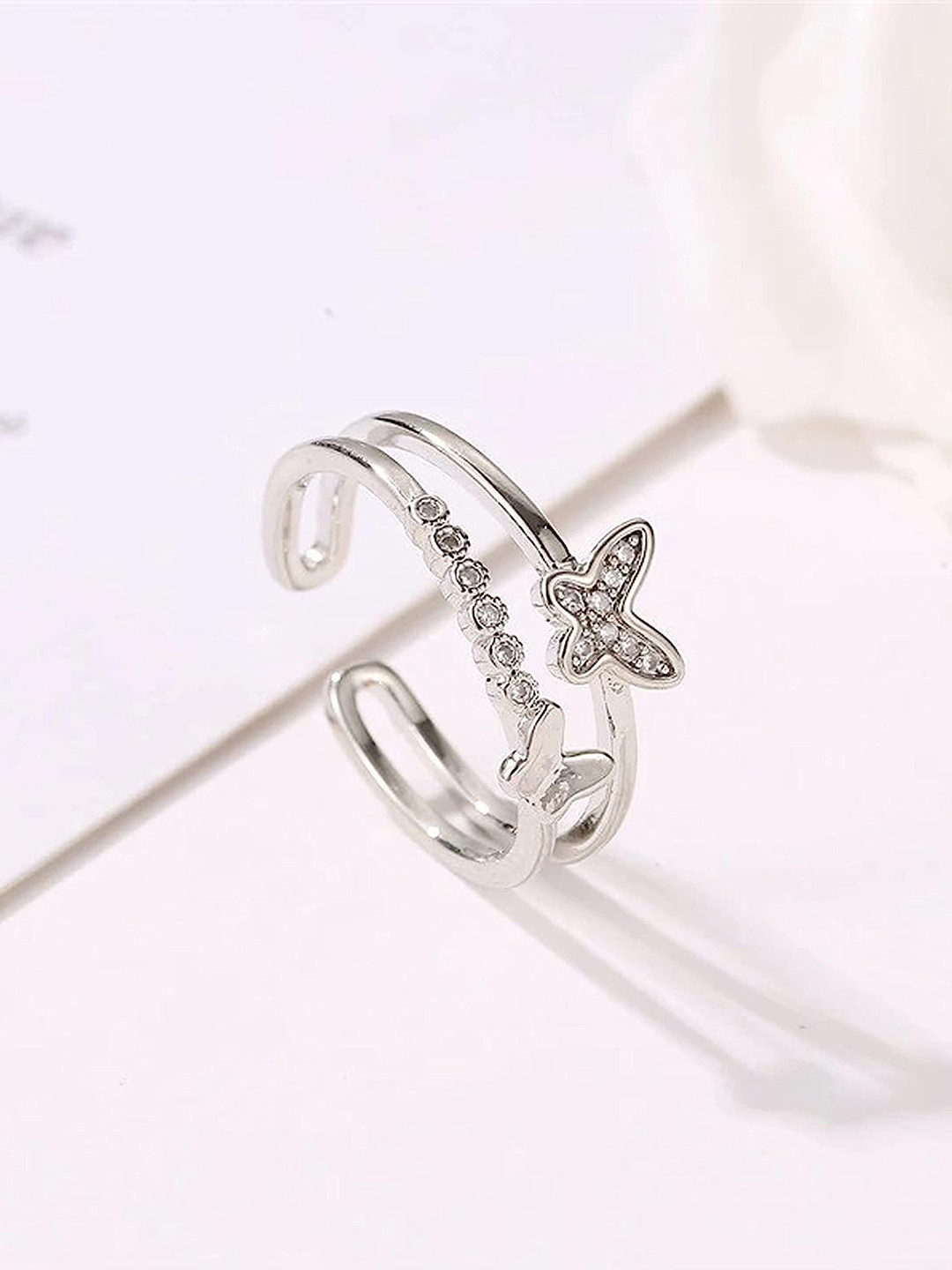MEENAZ Silver-Plated Adjustable Butterfly Charm Ring