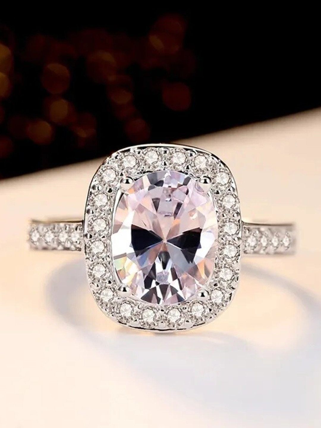 MEENAZ Silver-Plated AD & CZ Solitaire Studded Ring
