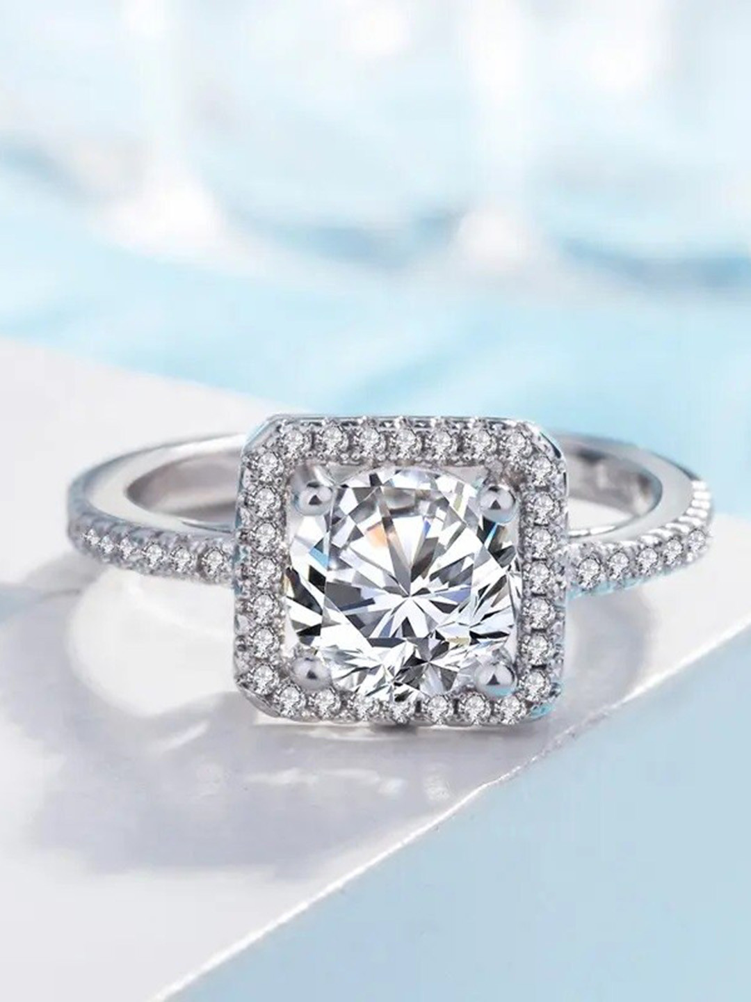 MEENAZ Silver-Plated AD-CZ Solitaire Studded Adjustable Ring