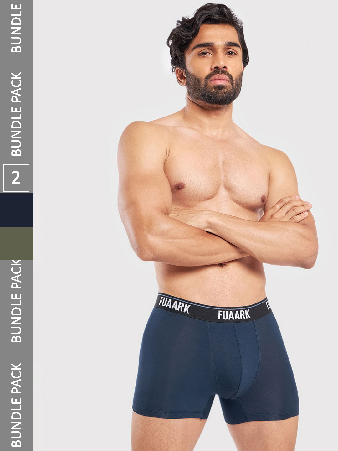 FUAARK Pack Of 2 Snug Fit Trunks FUSMTrP2-Blue-Olive-S