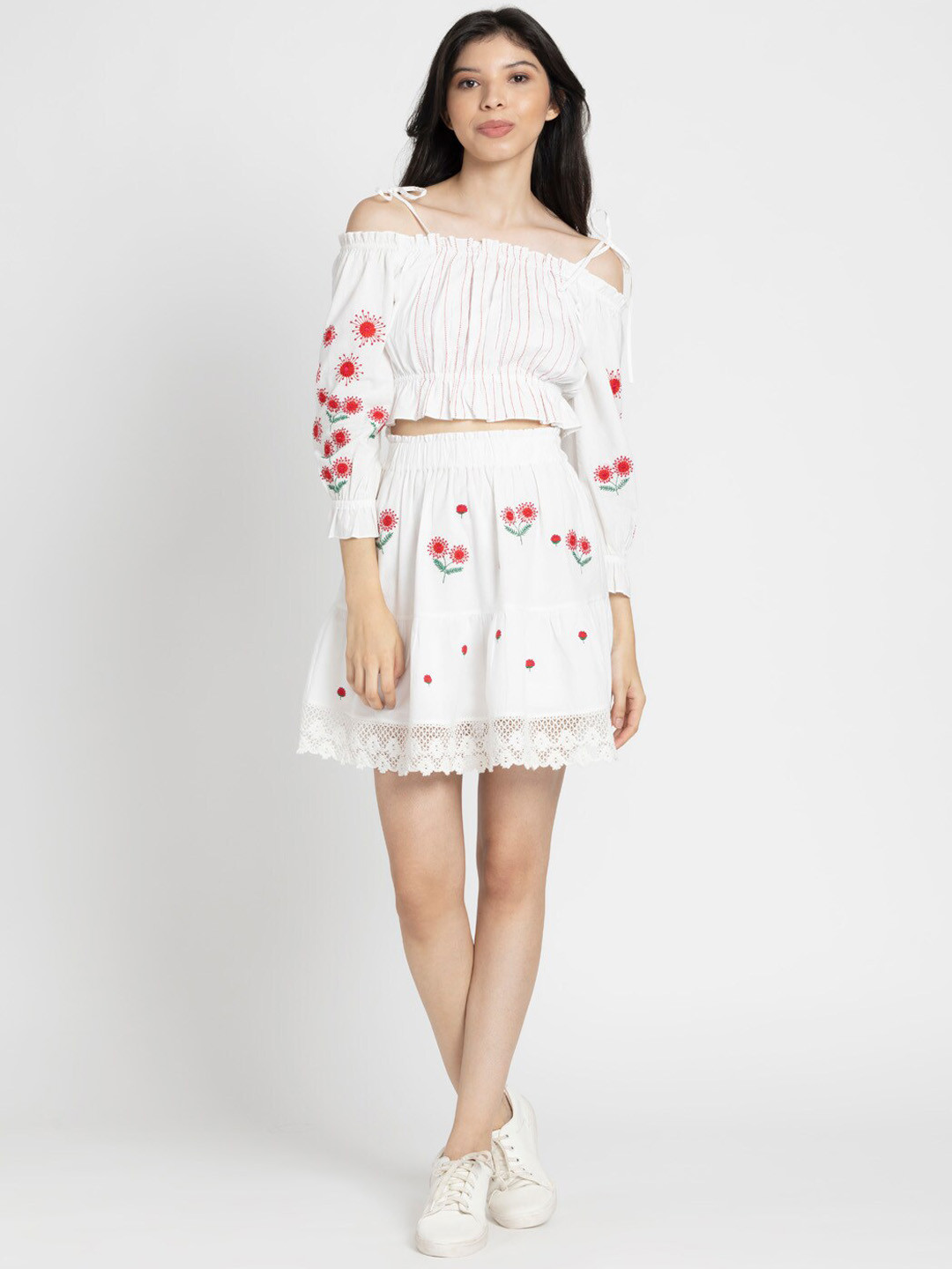 SHAYE Embroidered Pure Cotton Top With Skirts