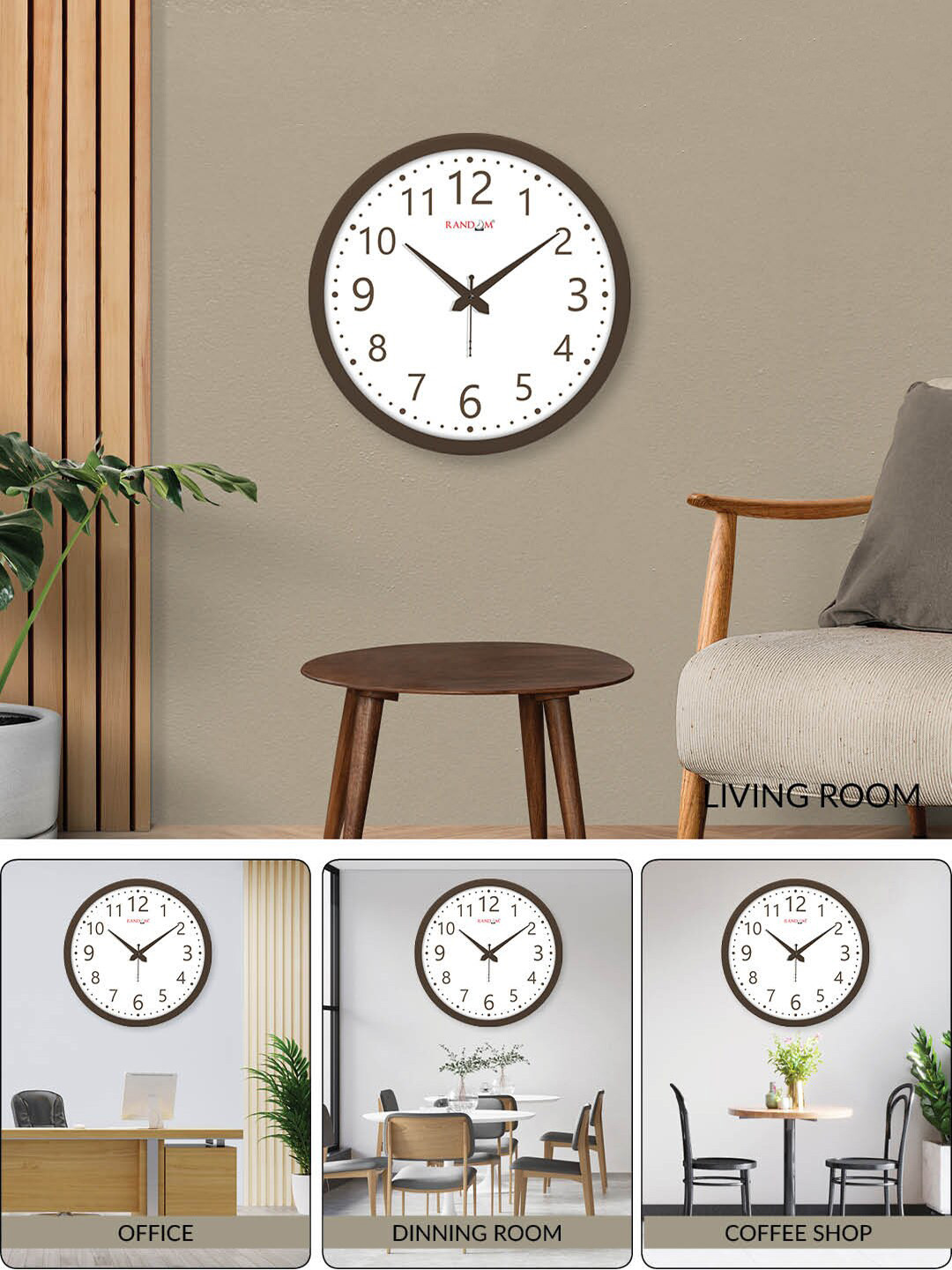 RANDOM White & Brown Contemporary Wall Clock