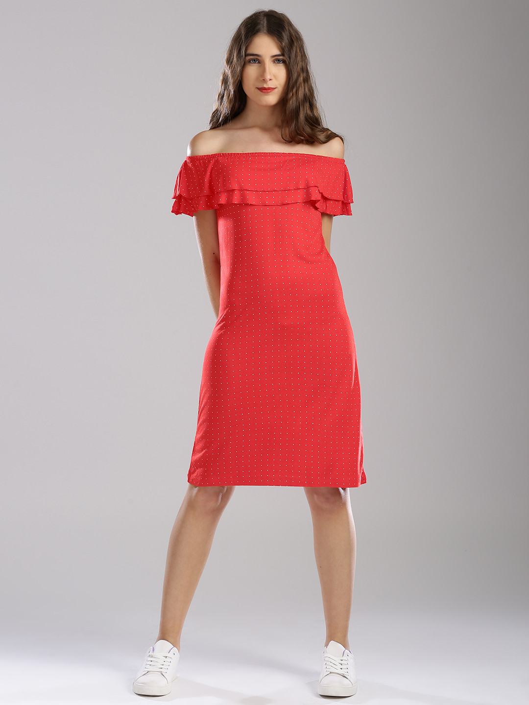 Bossini Women Red & White Printed Sheath Dress