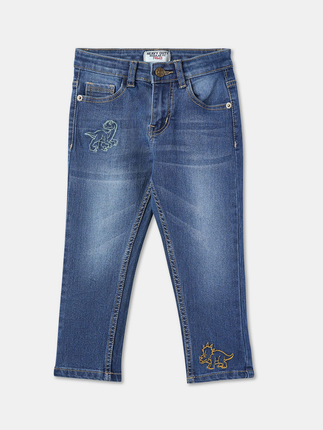 R&B Boys Blue Mid-Rise Regular Fit Light Fade Jeans