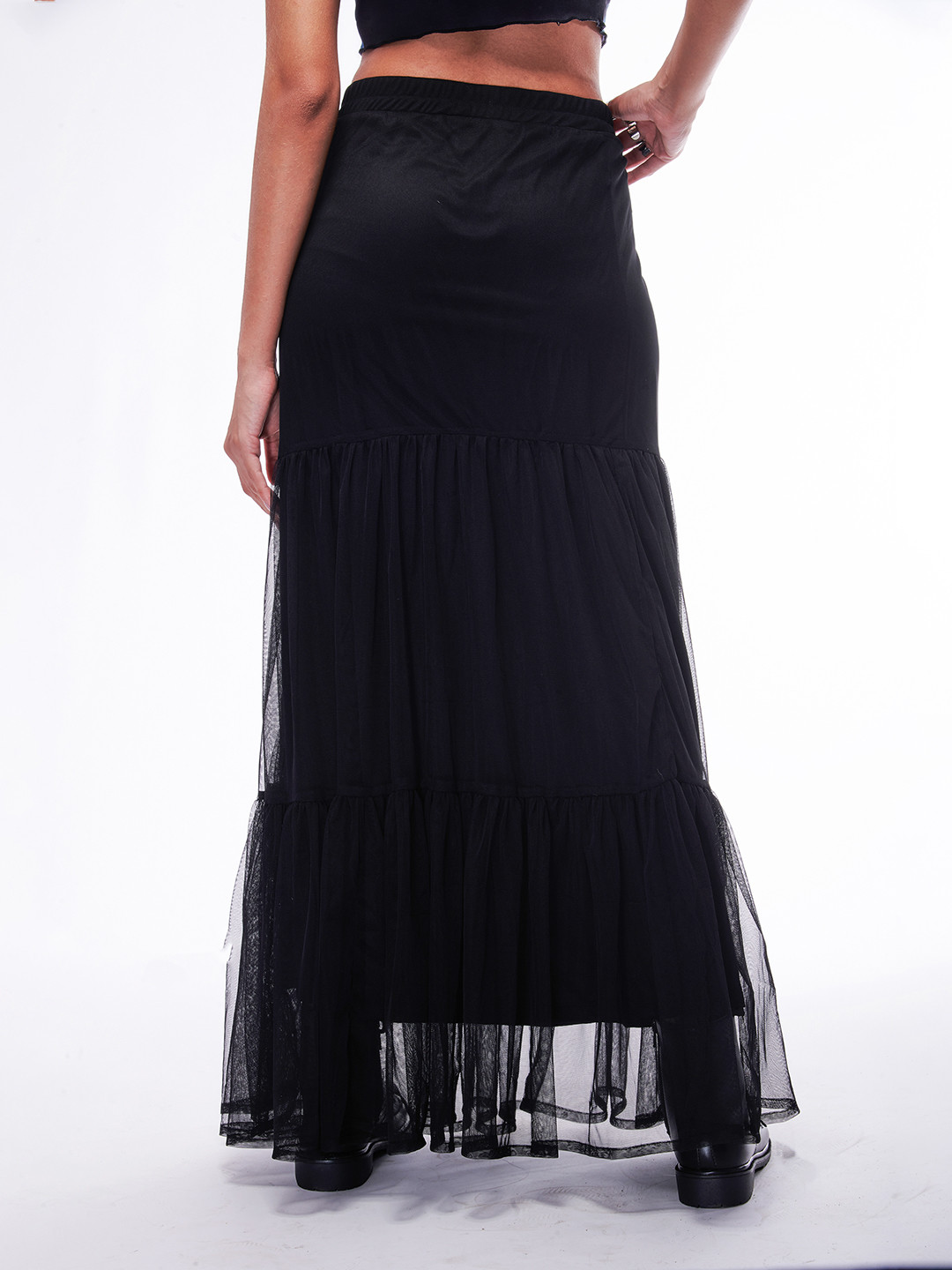 IZF Women Mesh Tiered Flounce Maxi Skirt