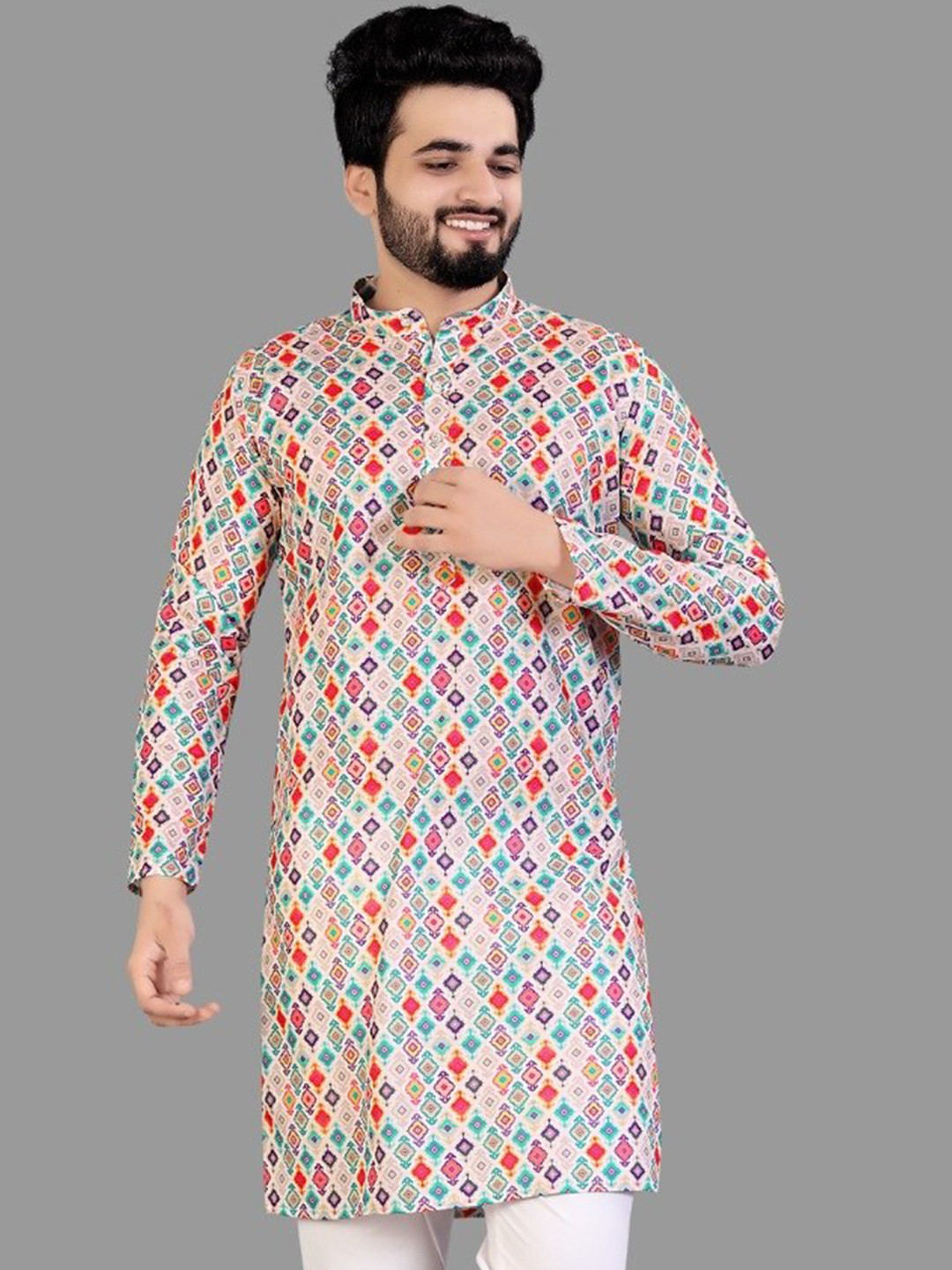 CELLUX Multicoloured Geometric Printed Long Sleeves Kurta