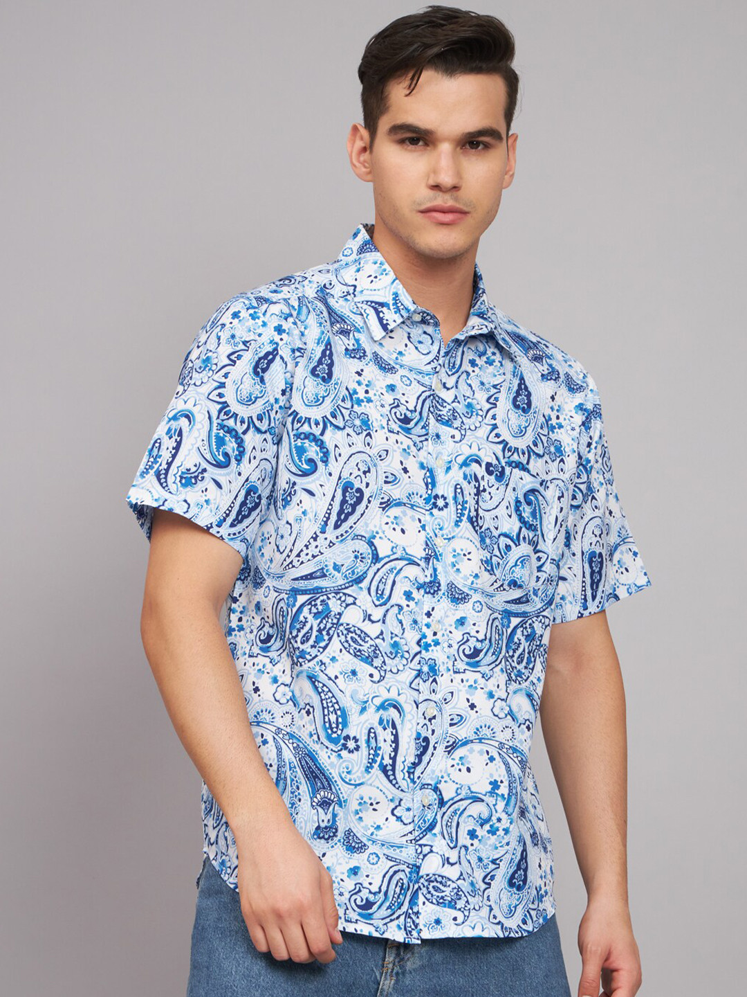 The Dry State Blue Floral Printed Short Sleeves Casual Shirt