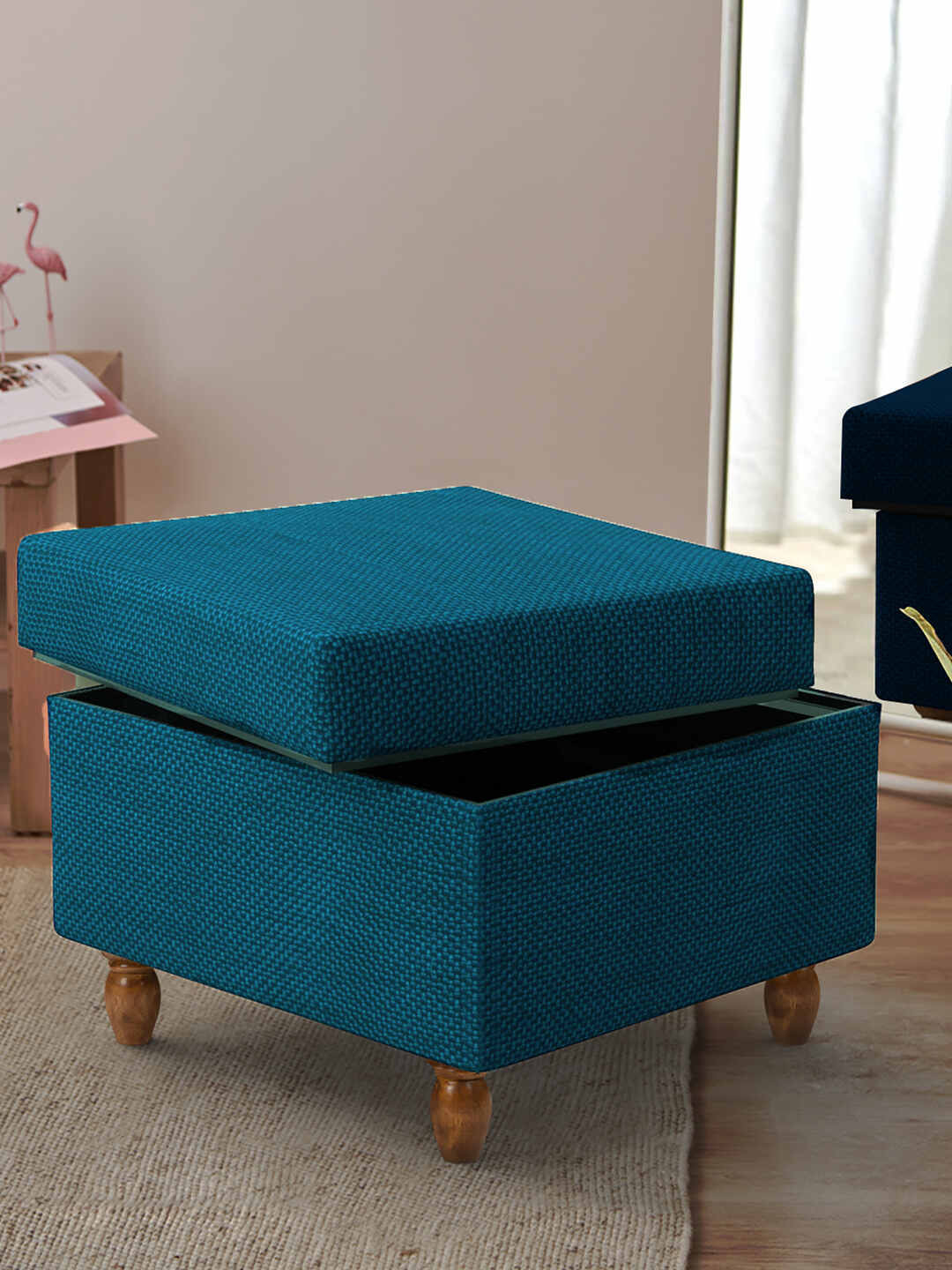 Chumbak Blue Rectangle Shaped Leg Ottomans
