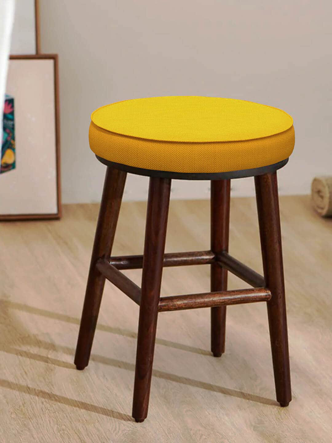 Chumbak Mustard-Yellow Round Ottomans