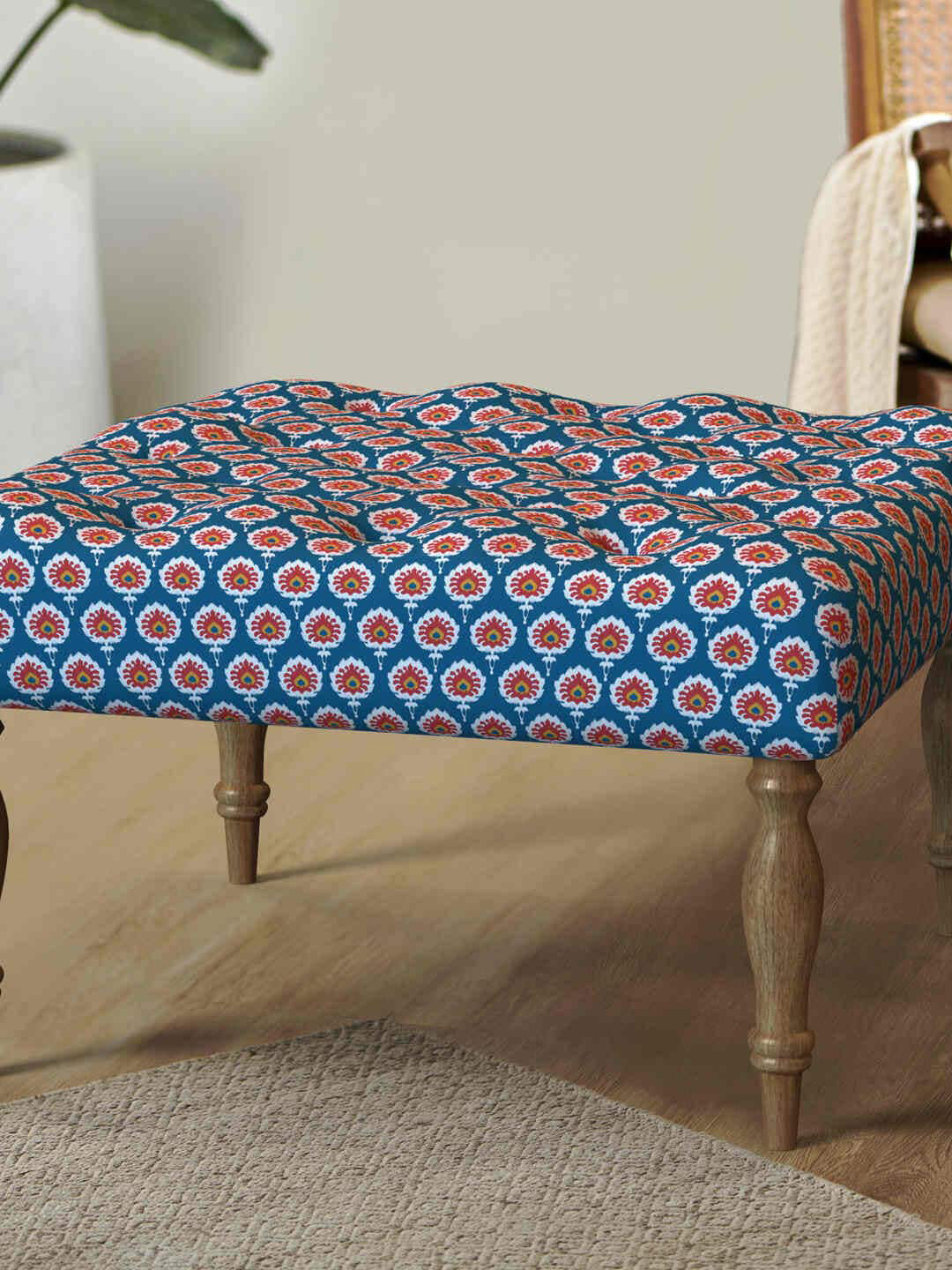 Chumbak Blue & White Printed Square Ottomans