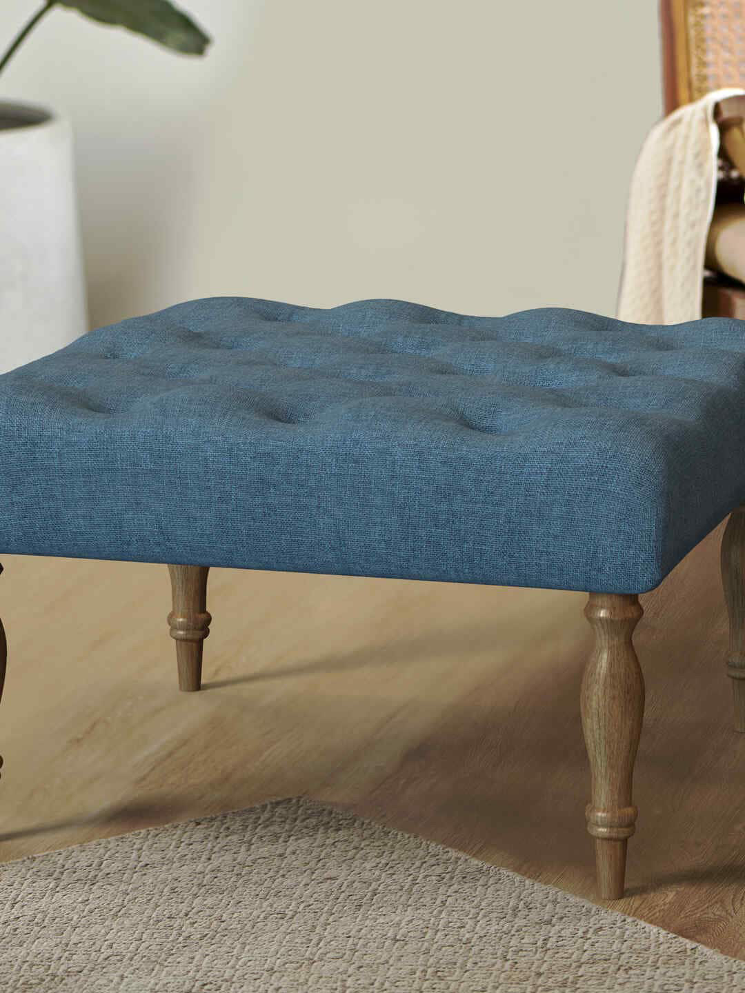 Chumbak Blue Printed Square Ottomans