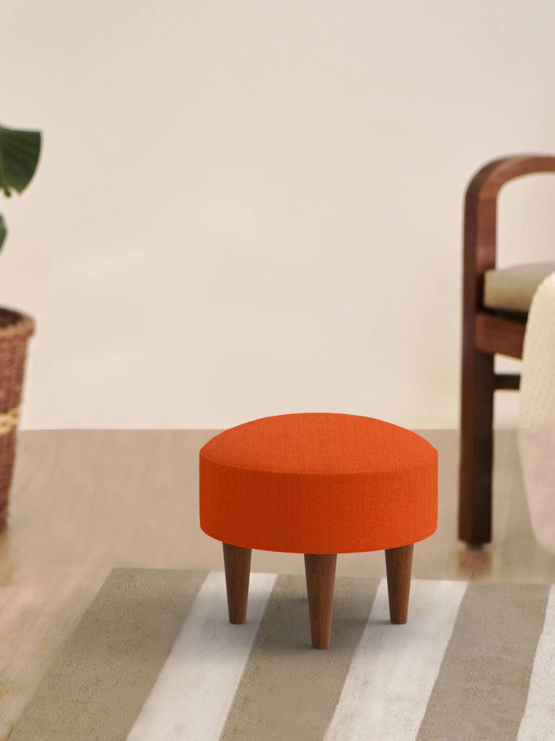 Chumbak Coral Red-Colored Round Ottomans