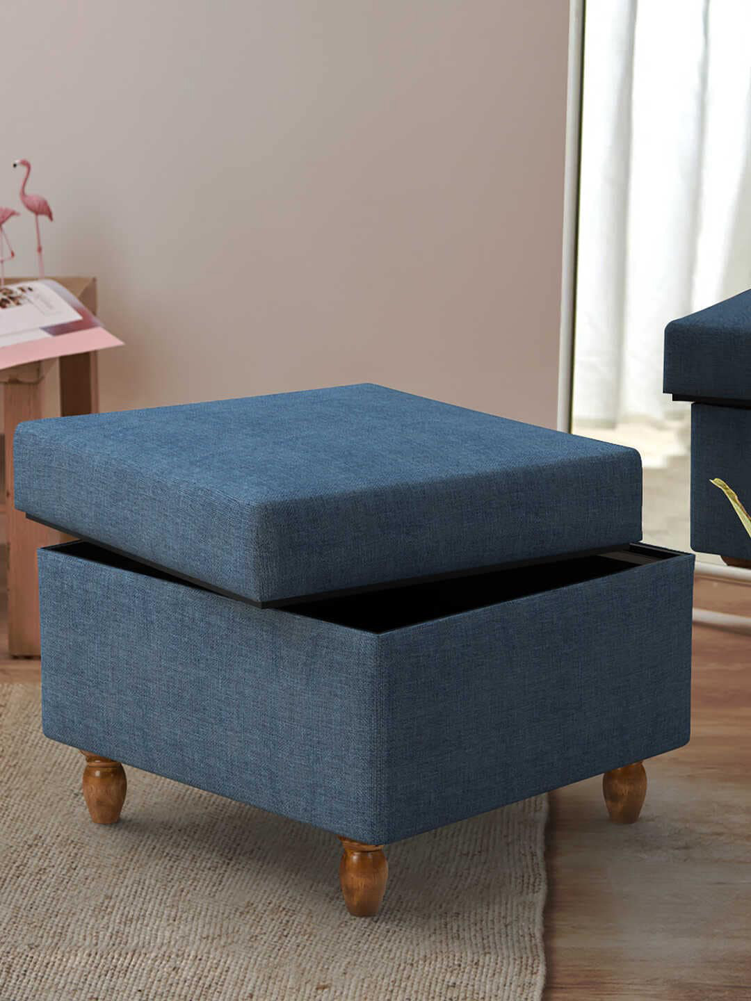Chumbak Blue Rectangle Storage Ottoman