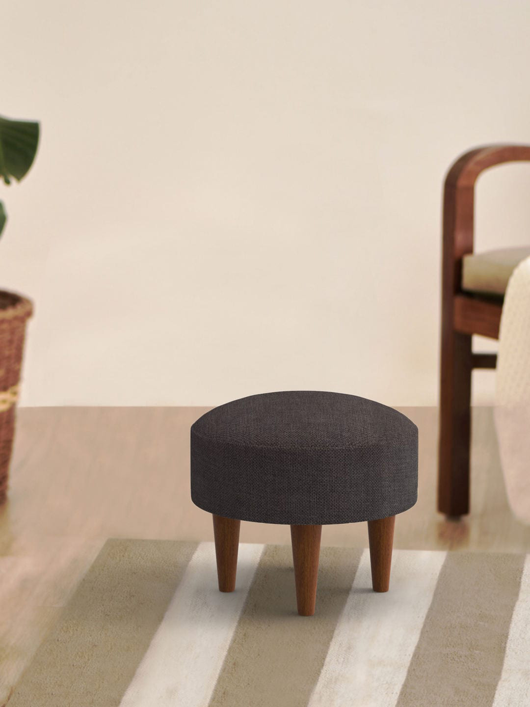 Chumbak Brown Round Ottoman