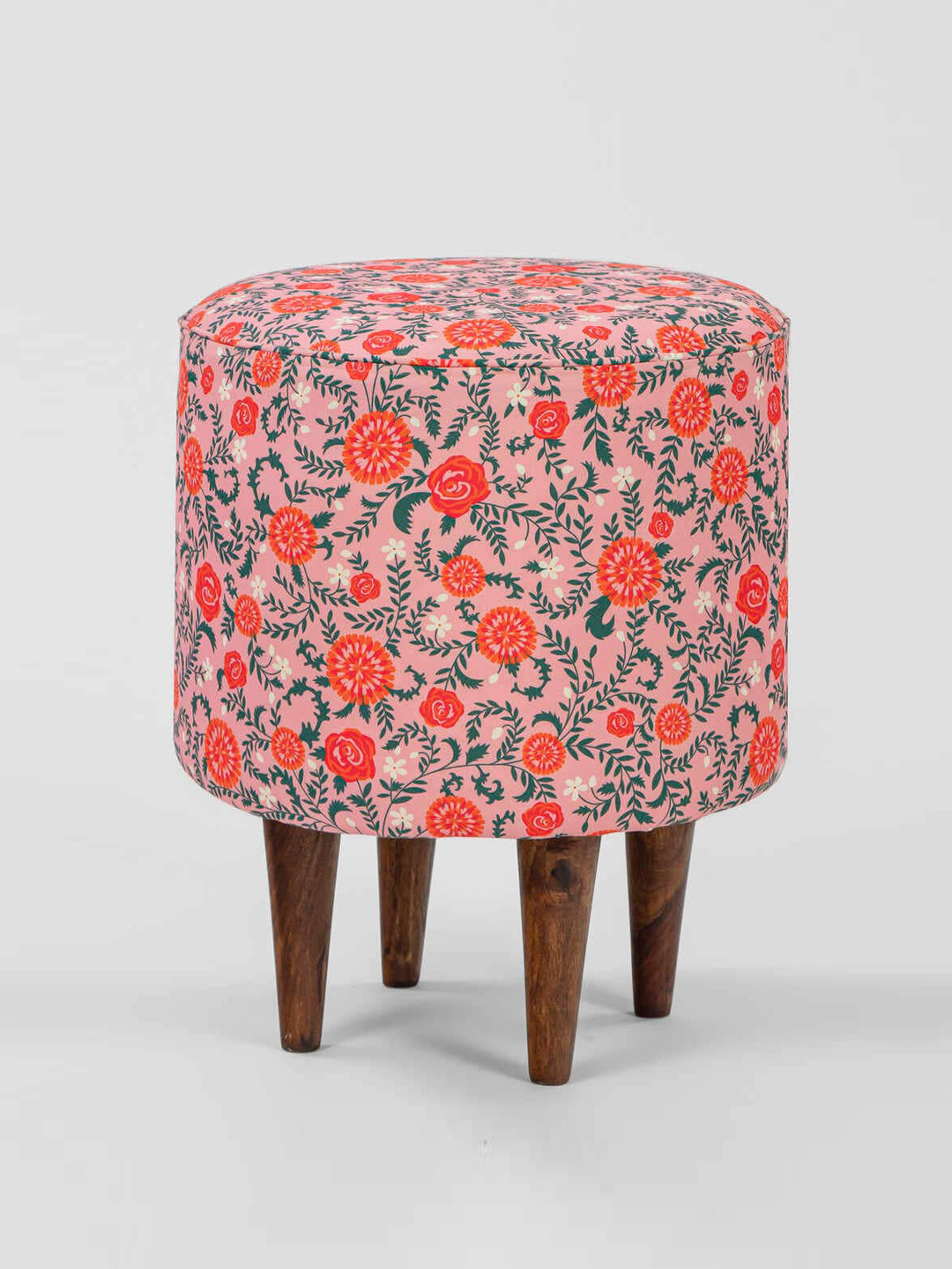 Chumbak Pink & Blue Printed Round Ottoman