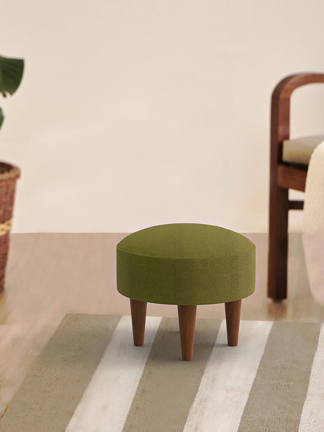 Chumbak Green Printed Round Ottomans