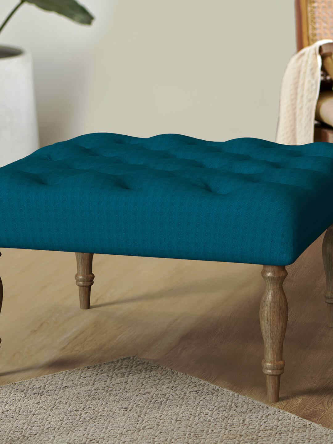 Chumbak Blue Printed Square Ottoman