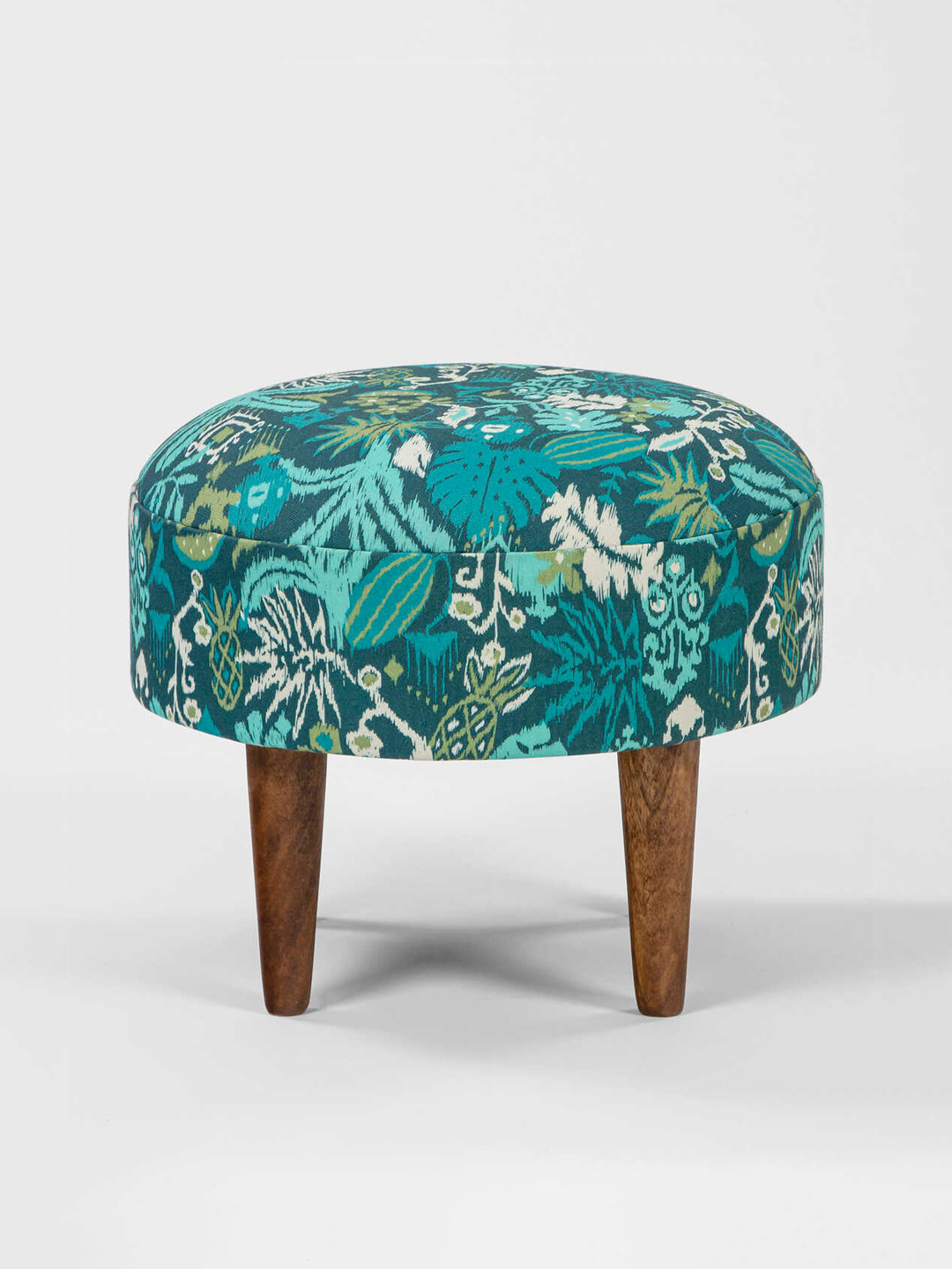 Chumbak Green & White Printed Round Ottoman