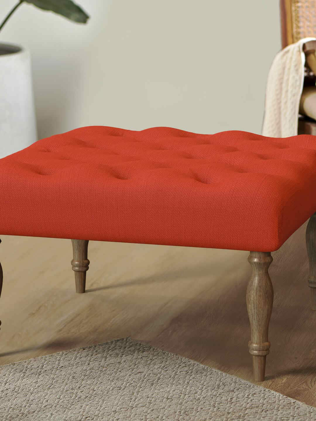 Chumbak Cooral Red-Colored Printed Square Ottomans