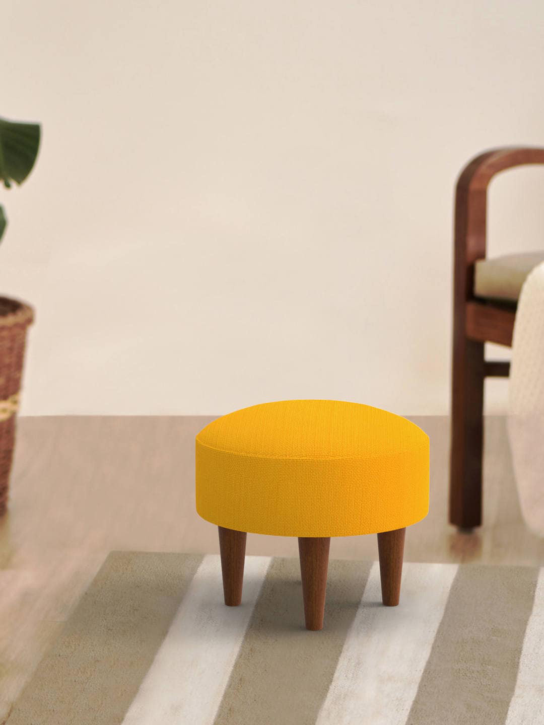 Chumbak Mustard-Yellow Round Ottoman