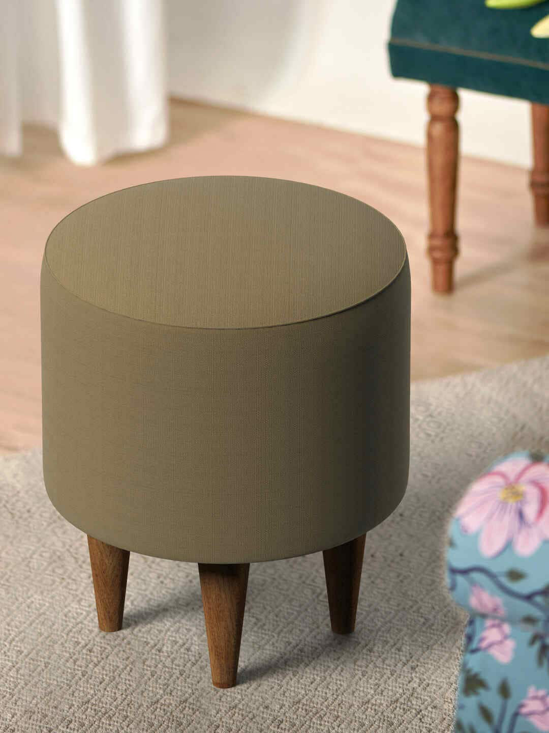Chumbak Olive Green Round Ottoman