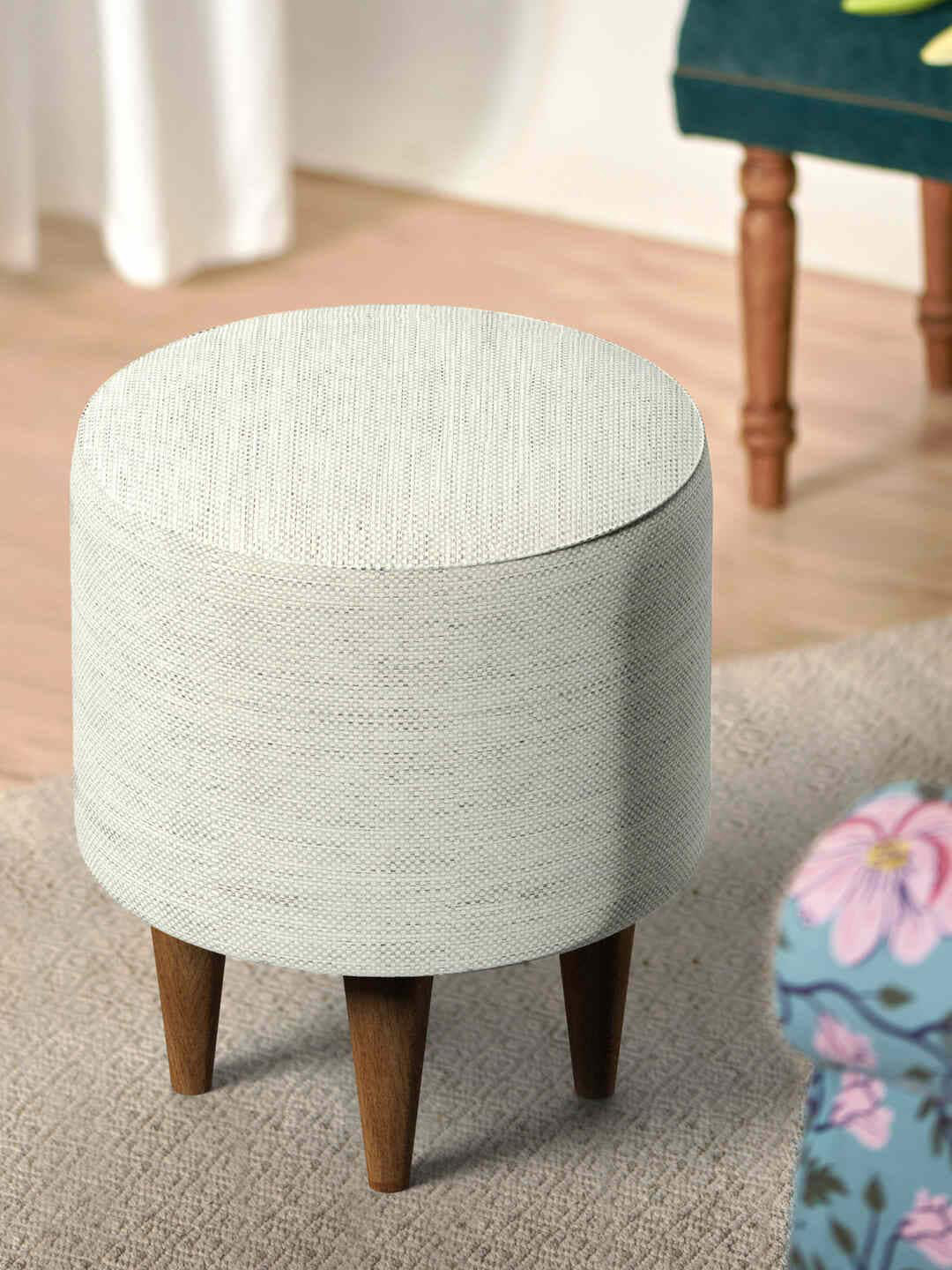 Chumbak French Pouffe Grey Solid Round Ottoman