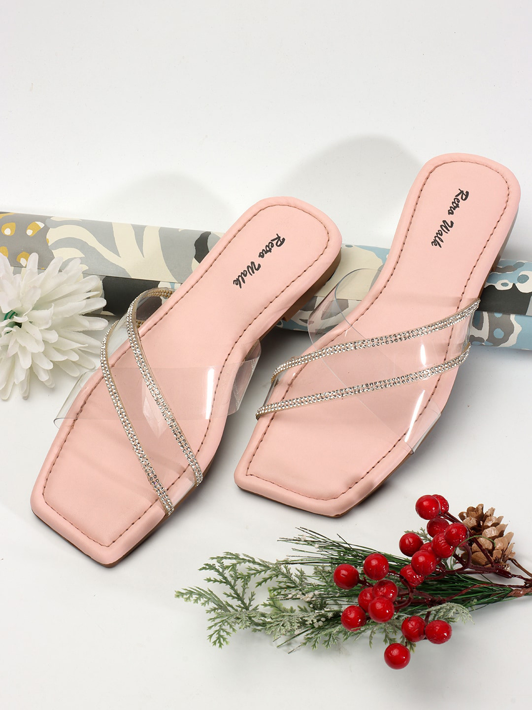 Retro Walk Embellished Open Toe Flats