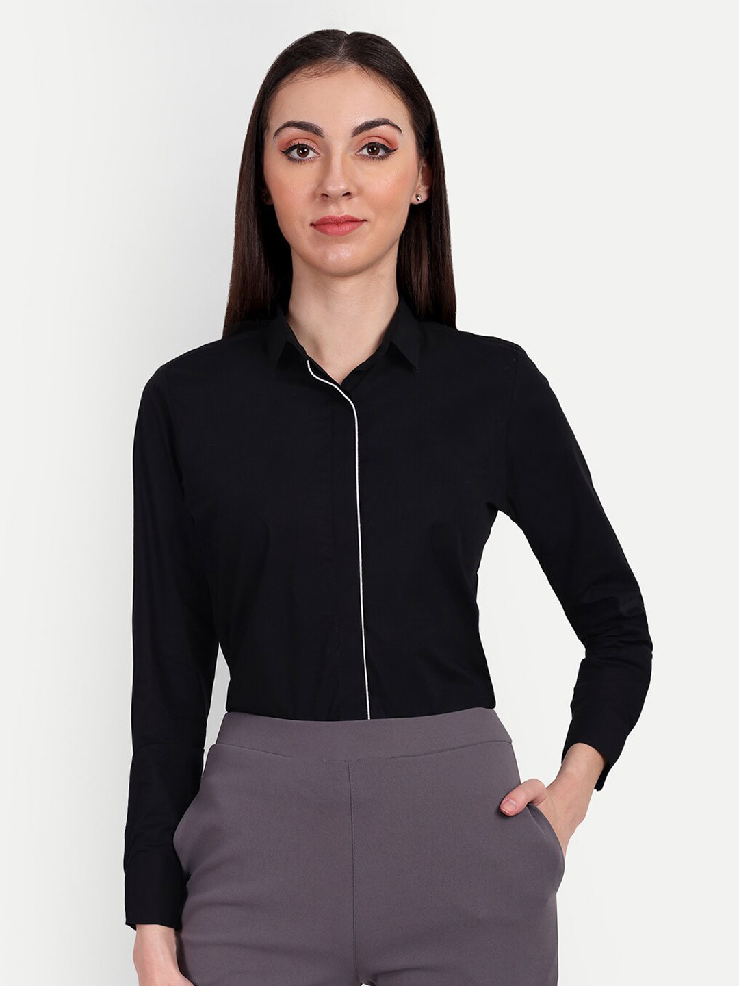 ASCIIBLUES Regular Fit Spread Collar Long Sleeve Cotton Formal Shirt